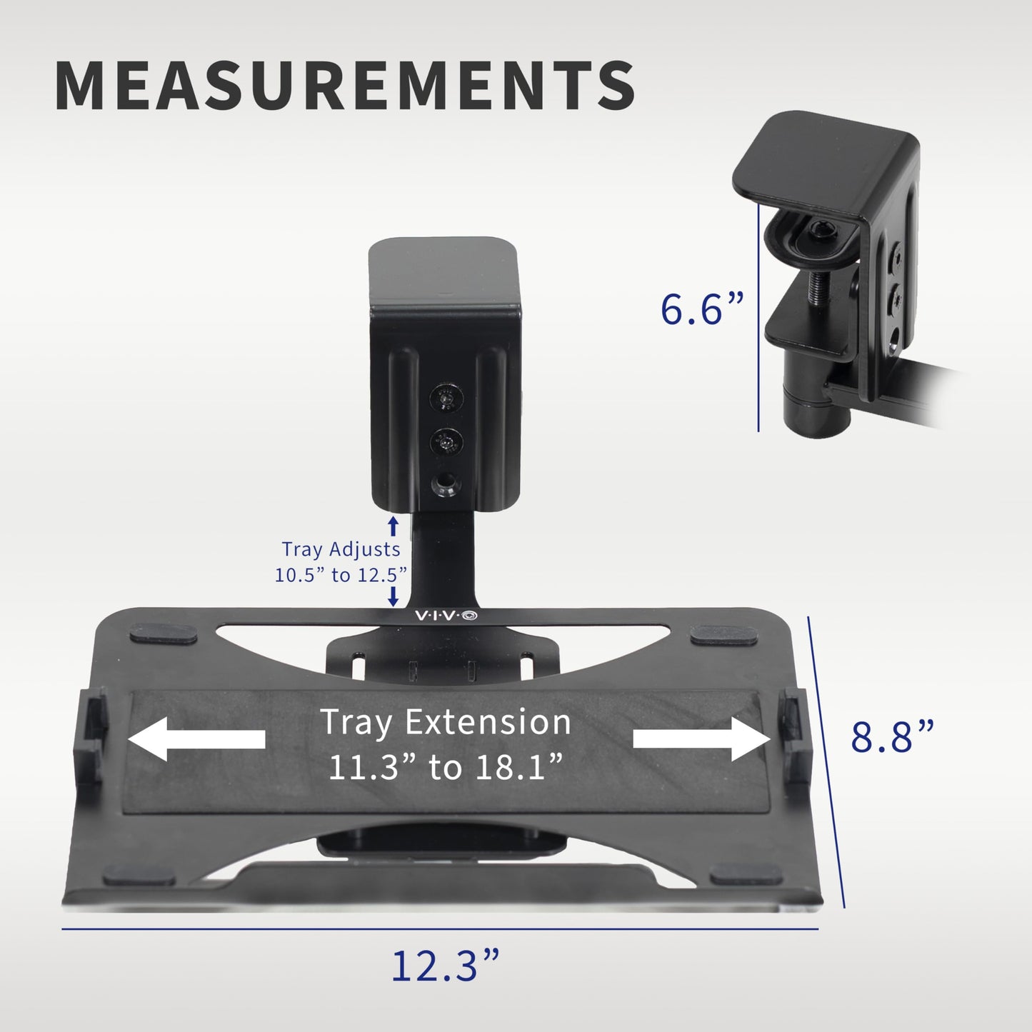 VIVO Clamp-on 12 x 9 inch Rotating Laptop Tray, Extra Sturdy Single Desk Swivel Clamp, Ergonomic Typing, Black, MOUNT-LAP1CB