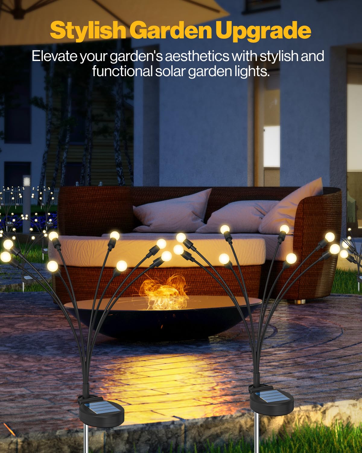 Sunco Solar Firefly Pathway Lights, Swaying Outdoor Garden Landscape Lighting, 2400K Warm White, Waterproof, for Yard and Patio, Cross Spike Stake