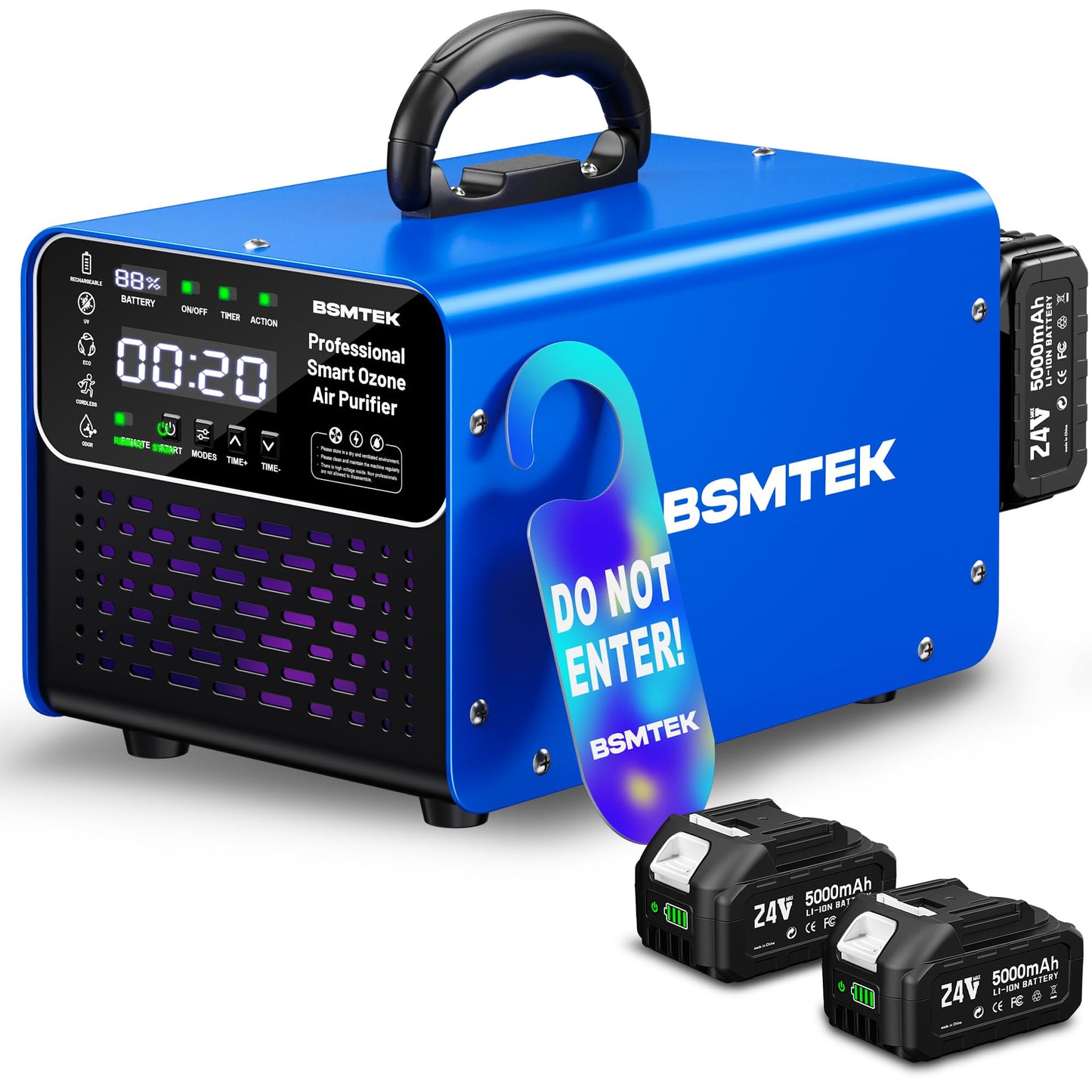 BSMTEK Cordless Ozone Generator with 2X 5000mAh Battery & Quick Charger, 24V Professional Grade Ozone Machine, Deodorizer, With Remote Control