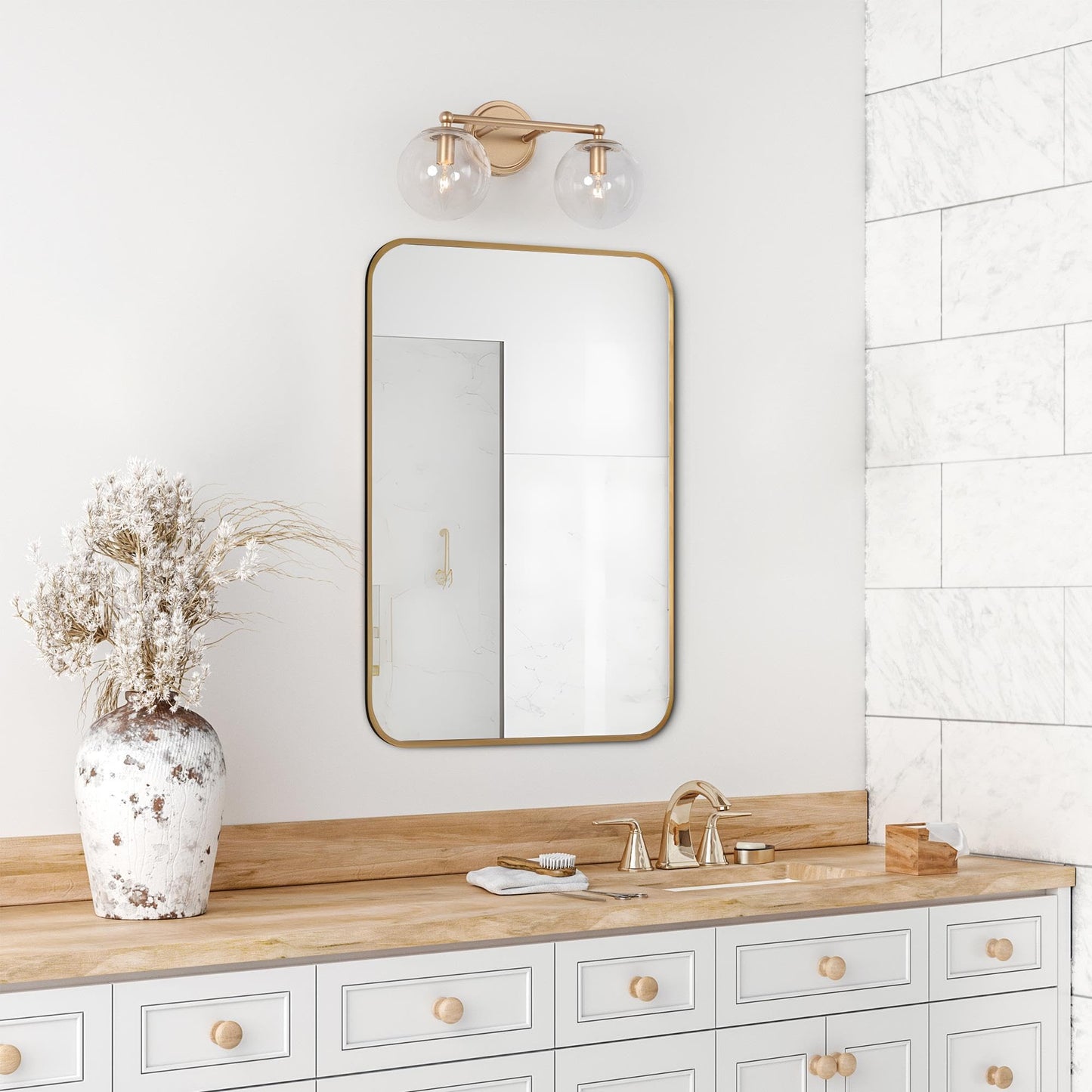 Gold Modern Vanity Lighting with Clear Glass Shade - 2 Light Bathroom Vanity Sconce