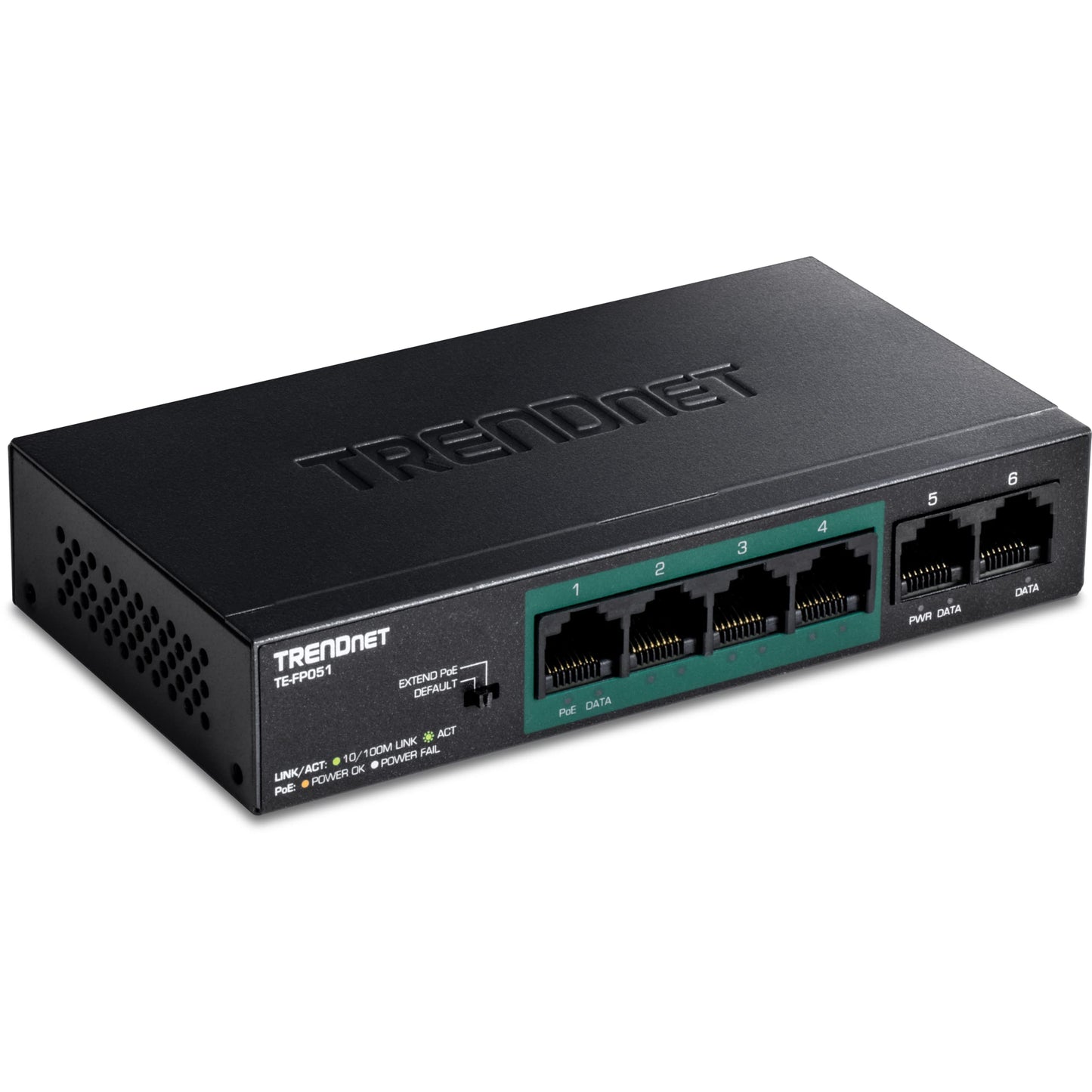 TRENDnet 6-Port Unmanaged Fast Ethernet Long Range PoE+ Switch, 4 x PoE+ Ports, 2 x Fast Ethernet Ports, DIP Switch Extends PoE+ 250m (820 ft.) at
