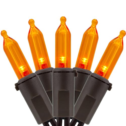 YULETIME 200 Orange Christmas String Lights, 2-Set 33 ft 100 LED Brown Wire