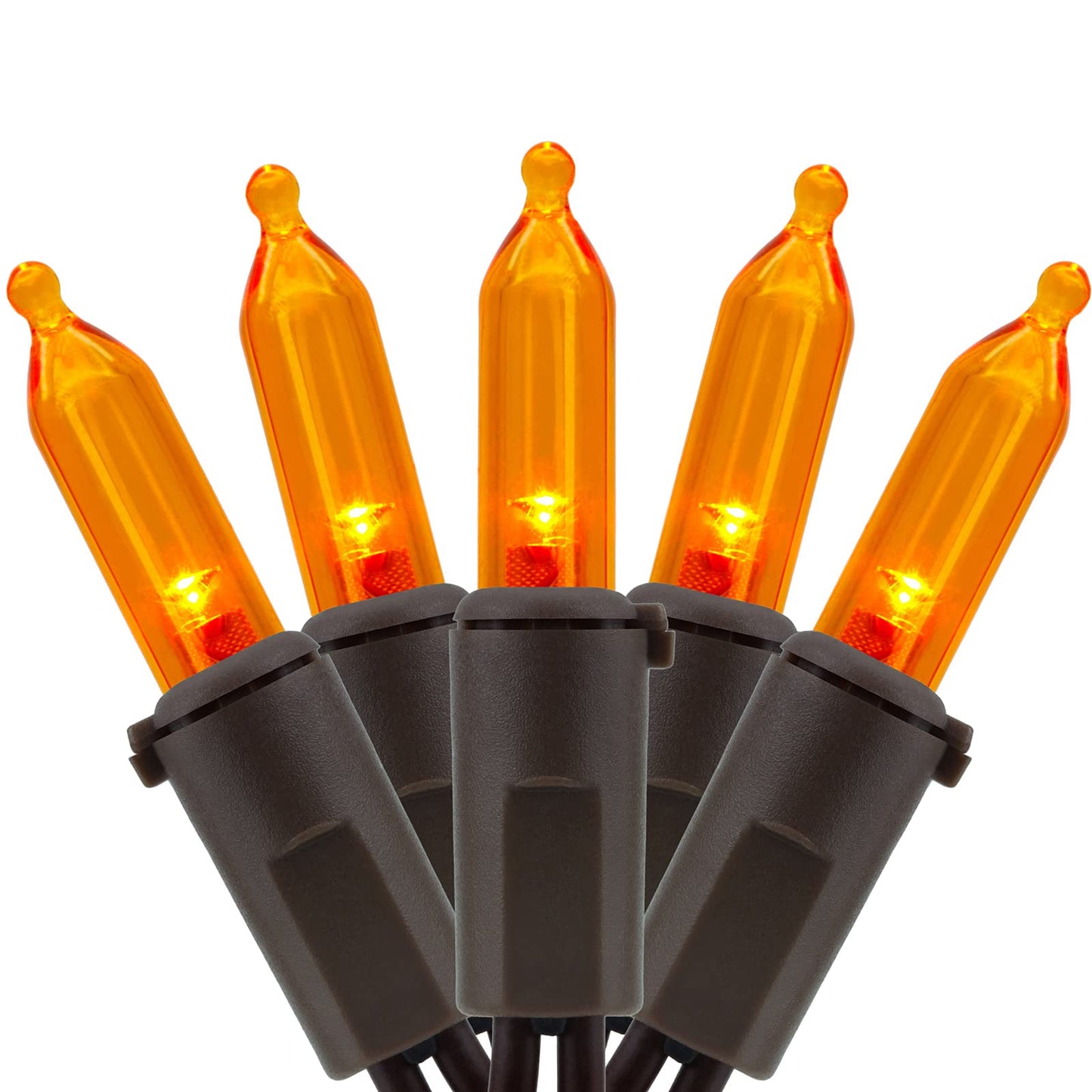 YULETIME 200 Orange Christmas String Lights, 2-Set 33 ft 100 LED Brown Wire