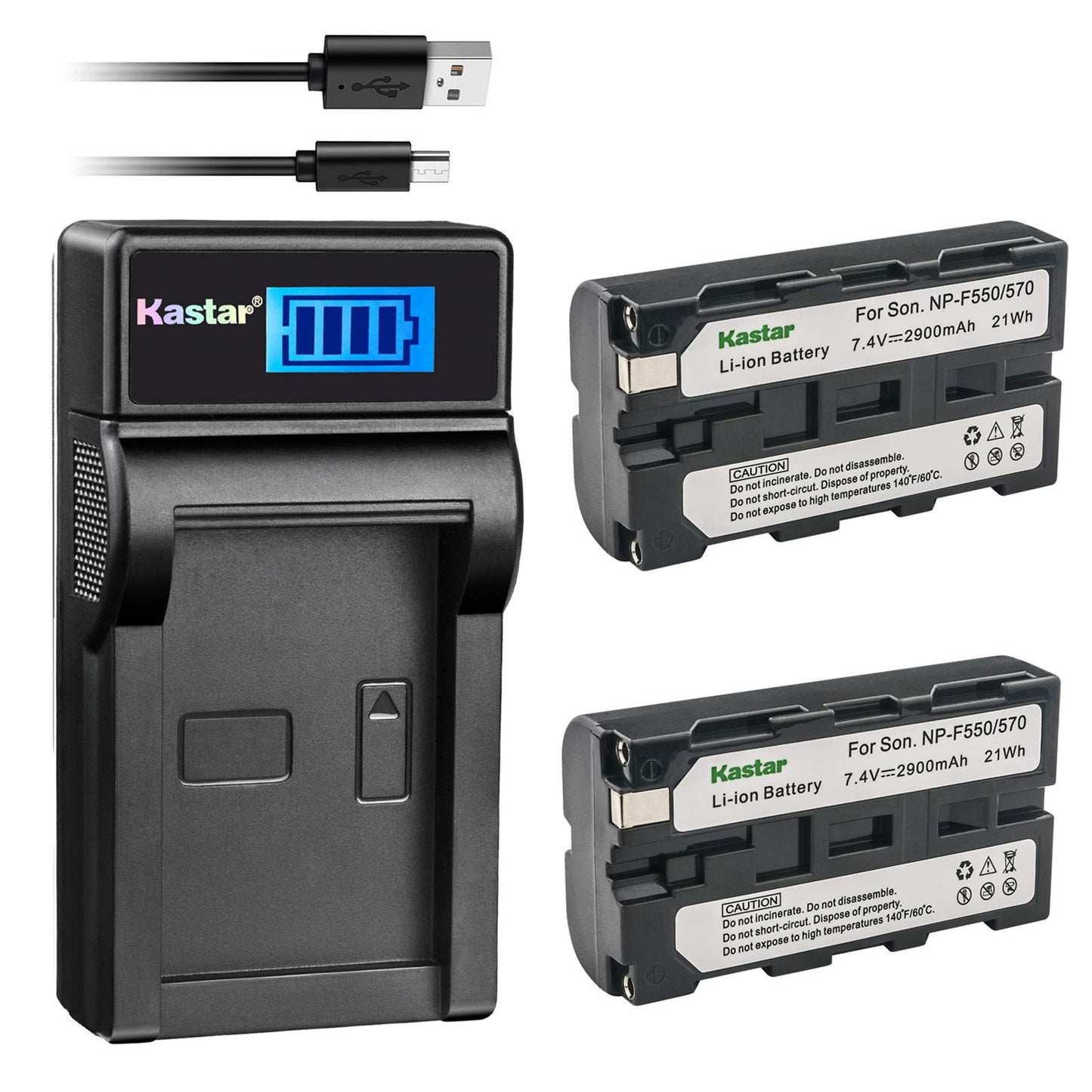 Kastar Battery (X2) & LCD USB Charger Replacement for Sony NP-F570 NP-F550 NP-F330 and CCD-RV100 RV200 SC5 SC9 SC55 TR1 TR215 TR516 TR716 TR818 TR910