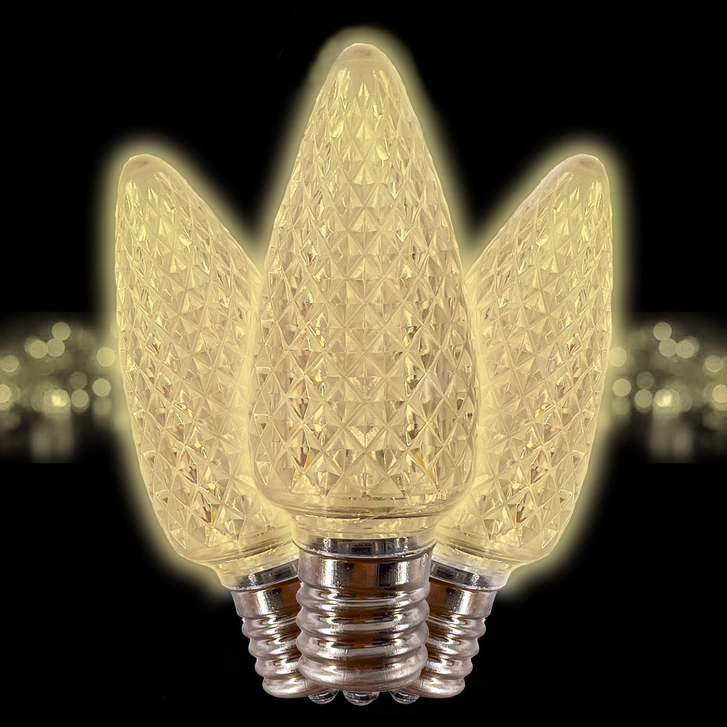 MIK Solutions C9 Christmas Lights LED Bulb (Pack of 25) Soft Warm White Replacement Christmas Light Bulbs Faceted Retrofit Candle Shape Commercial