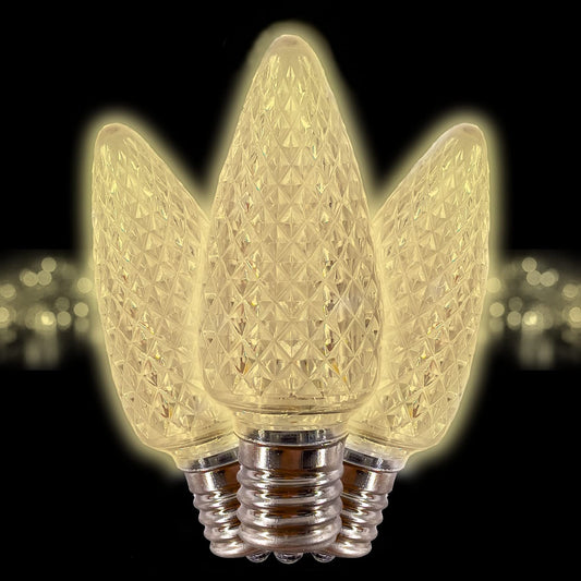 MIK Solutions C9 Christmas Lights LED Bulb (Pack of 25) Soft Warm White Replacement Christmas Light Bulbs Faceted Retrofit Candle Shape Commercial