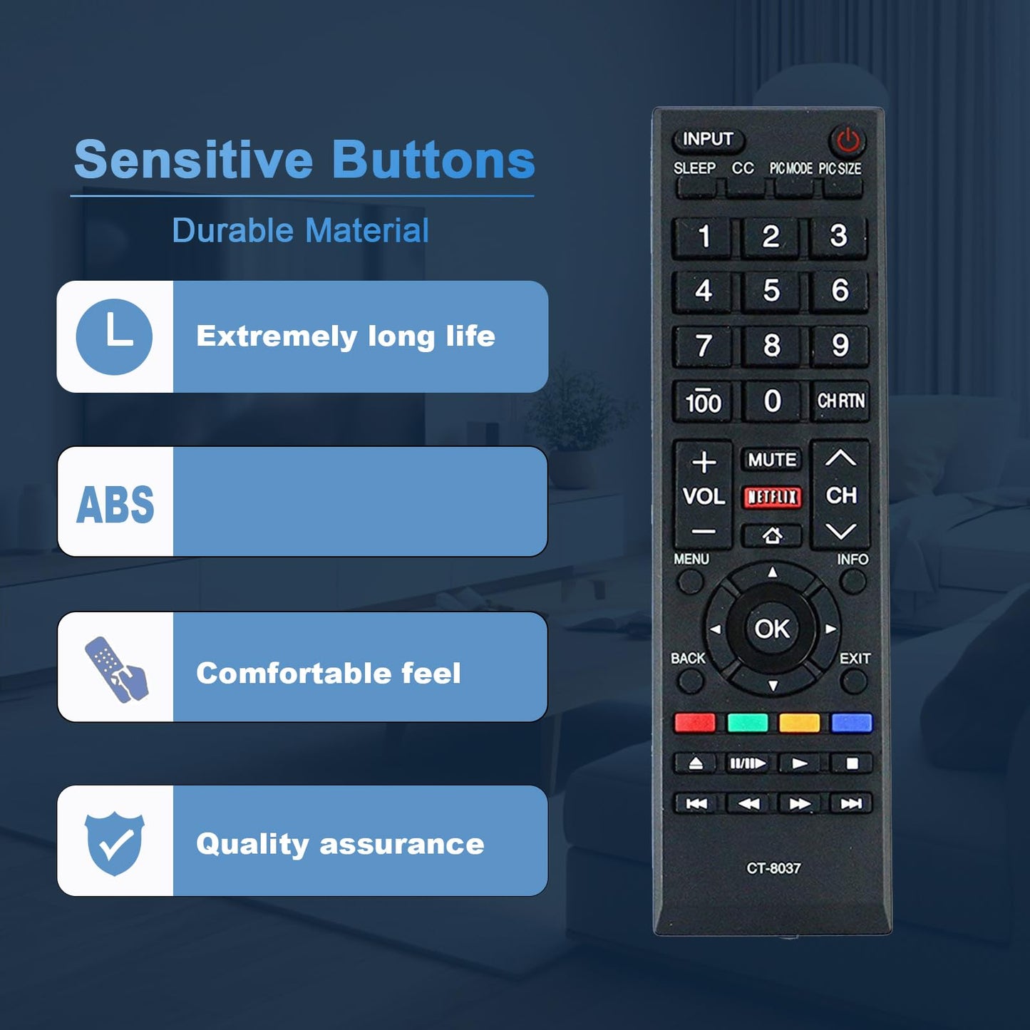 New CT-8037 Replaced Remote Compatible with Toshiba LED SMART HDTV 40L3400 40L3400U 58L5400 65L5400 50L3400 40L3400UC 50L3400U 50L3400UC 58L5400U