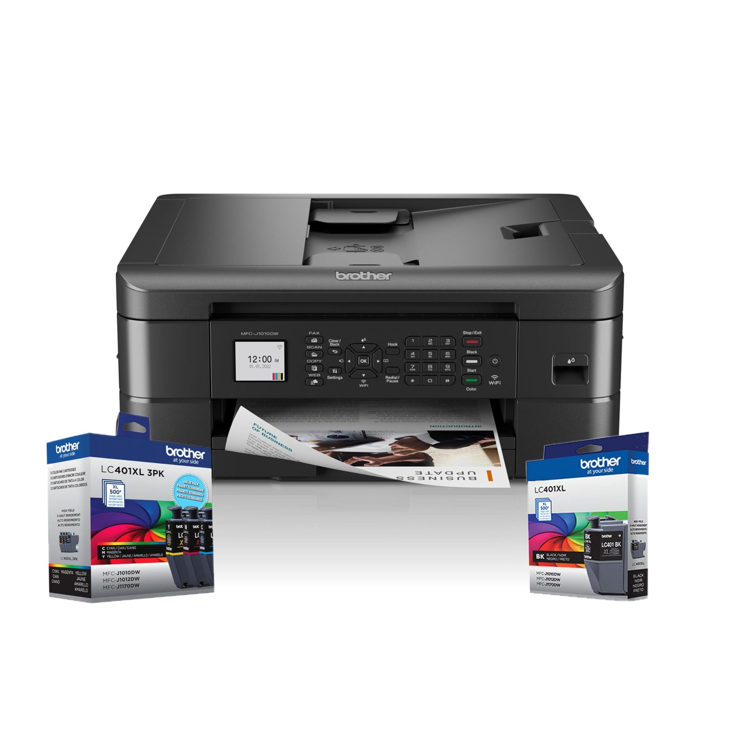 Brother MFC-J1010DW Wireless Color Inkjet All-in-One Printer Additional Ink Bundle with High-Yield Black and Color Genuine Ink Cartridges