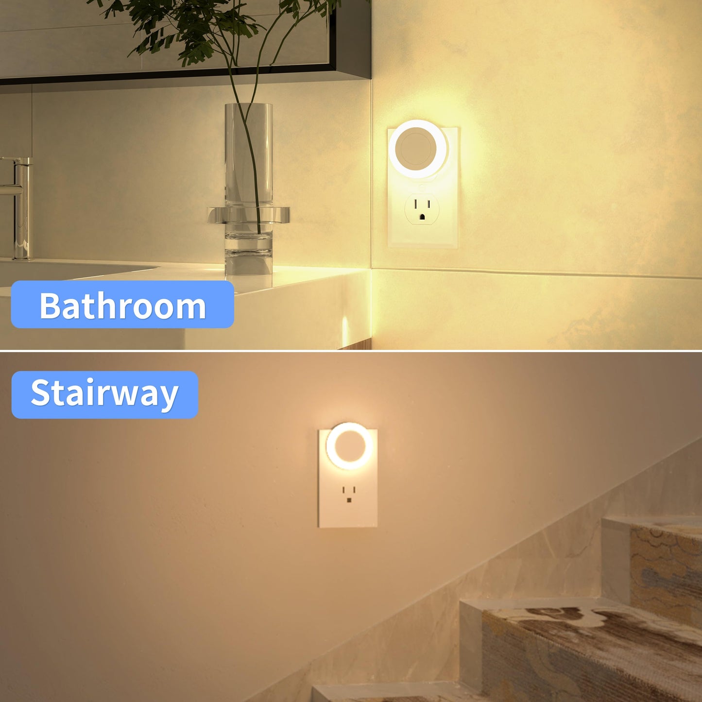 Night Light with High/Low/Off Switch, LED Manual Nightlight Max 20 Lumens, Indoor for Bathroom, Hallway, Bedroom, Kitchen, Warm White, Energy