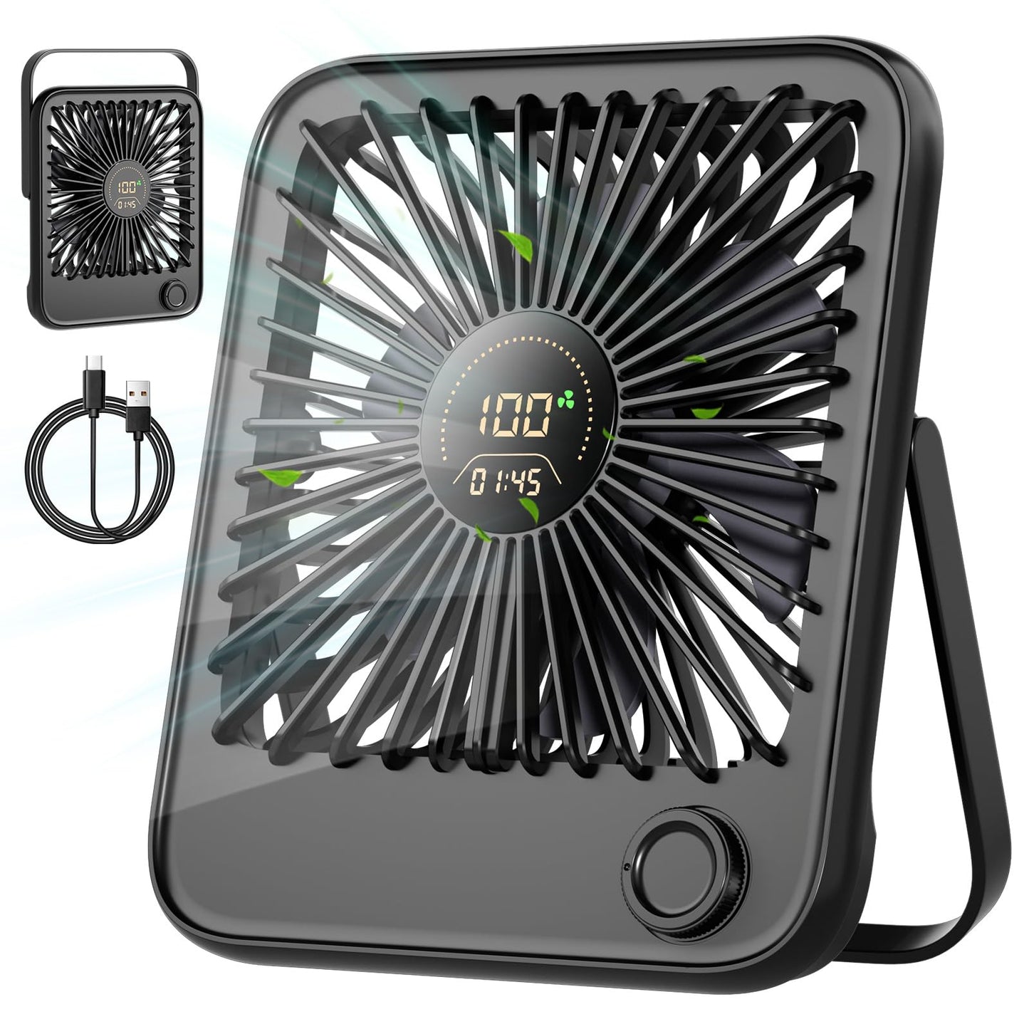 Shintrend Rechargeable Portable Travel Fan - USB Desk Fan with 100 Wind Speeds Small Fan with Digital Display Quiet Desktop Personal Fans for Cruise