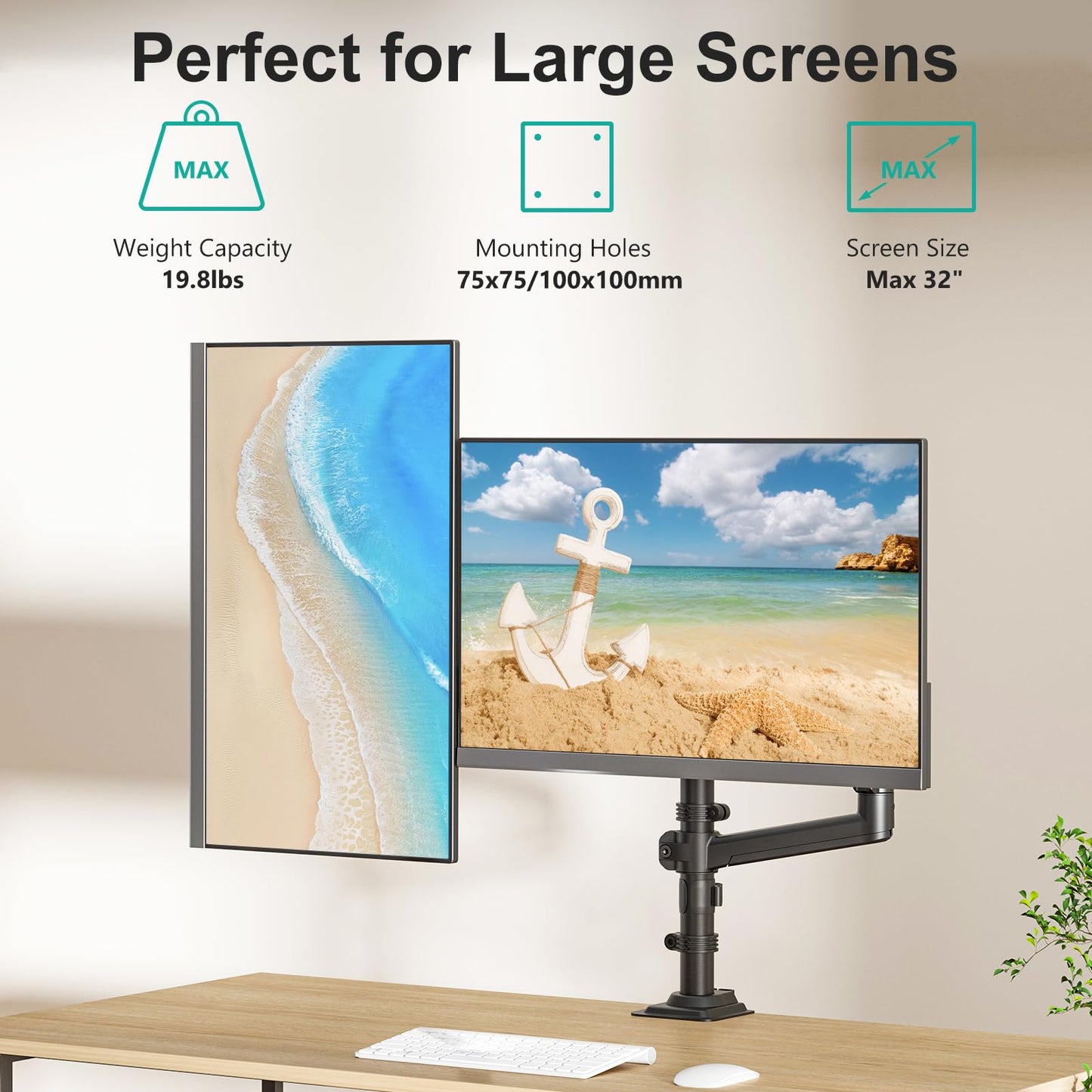 WALI Dual Monitor Mount, 13-32 Inch Adjustable Spring Dual Monitor Arm for Desk Holds Max 19.8 lbs Screens, Swivel Vesa Bracket with C Clamp, Grommet
