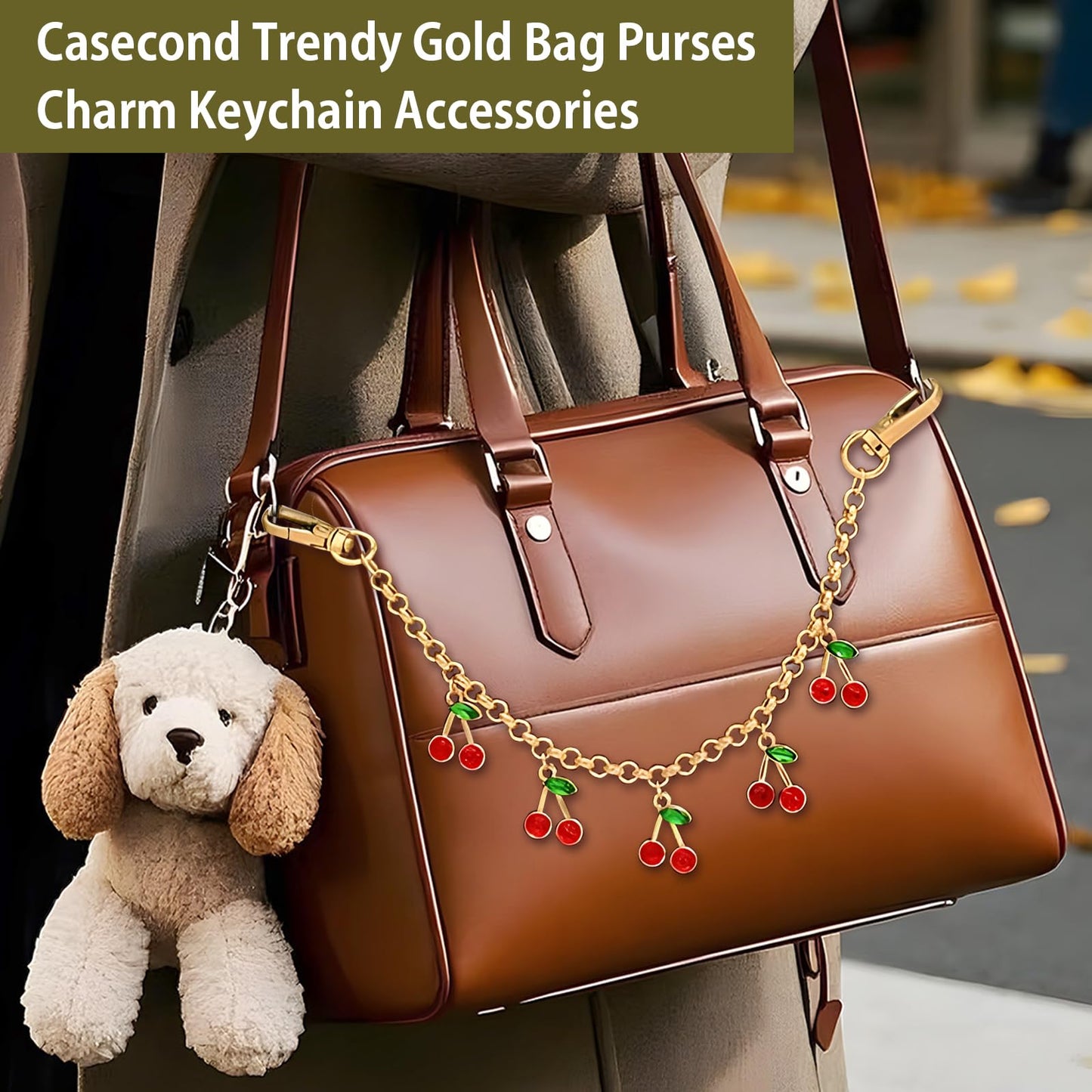 Bag Charms Handbags Cherry Gold Keychain Phone Charm Purse Wrist Strap Short Car Key Chain Handbag Metal Handle Extender Decorative Bags Chains