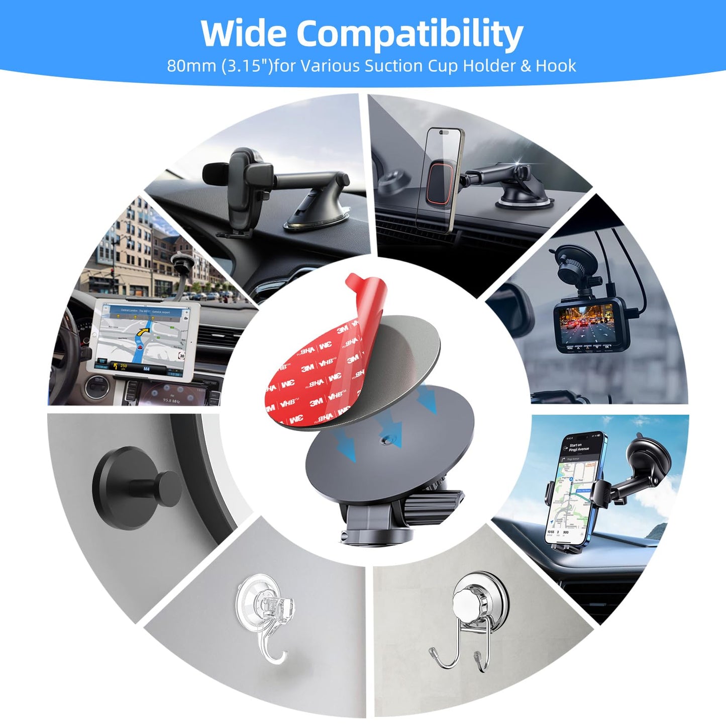 volport Sticky Adhesive Replacement for Dashboard Suction Cup Mount, 80mm (3.15") 4pcs Circle Double-Sided Extra Strong Adhesive Sticker Tapes