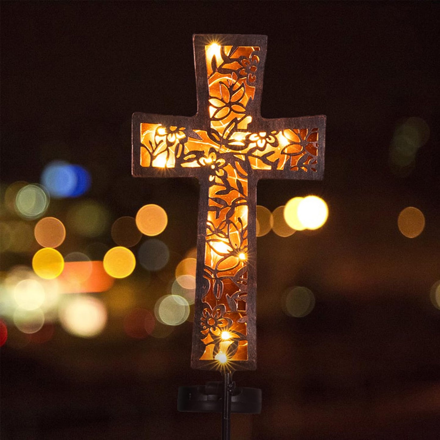 Solar Cross Garden Stake Lights 38inch Metal Outdoor Waterproof Memorial Garden Decor 2 Lighting Modes Cemetery Decorations for Grave for Remembrance