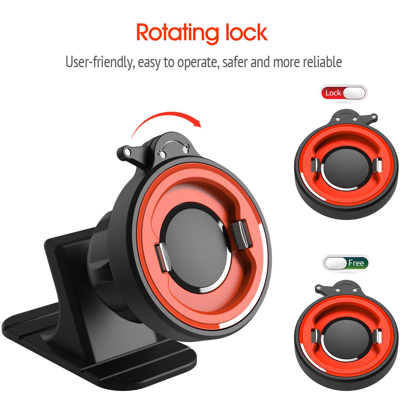 Car Phone Mount Without Magnetic, Stick On Dashboard 360° Rotatable Universal Cell Phone Holder with Ultra-Lock Quick Mount Strongest Adhesive
