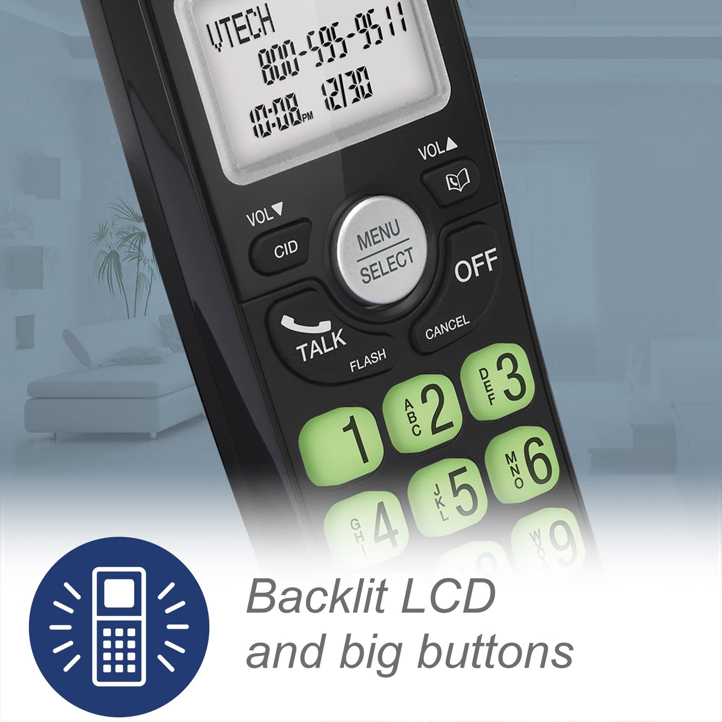 VTech Cordless Phone with DECT 6.0, Full-Duplex Speakerphone, Lighted Display, Backlit Keypad, Caller ID/Call Waiting, Volume Control, Hearing Aid
