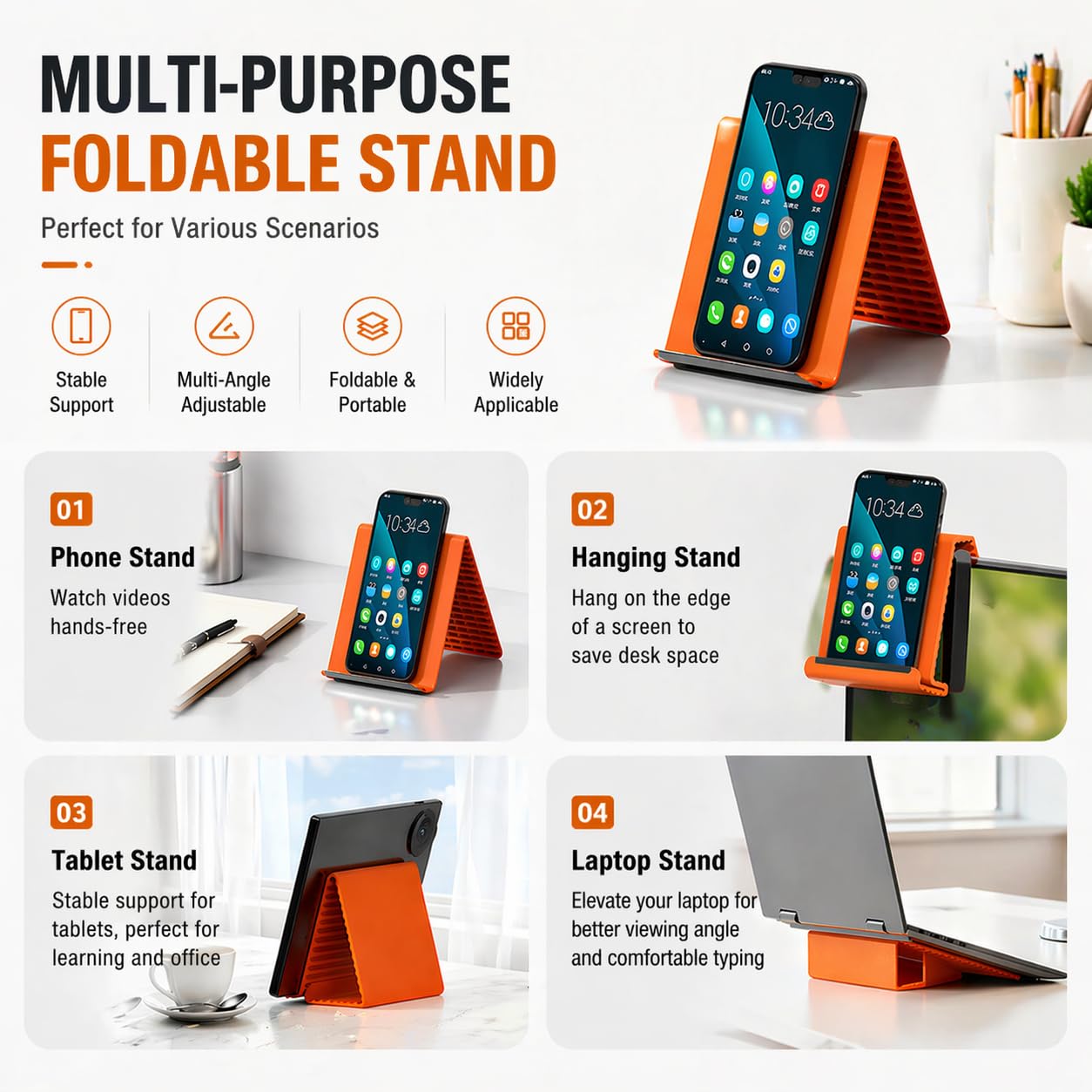 New Portable Foldable Silicone Phone Holder, Flexible Silicone Phone Holder, Multi-Angle Adjustable Stand ? Folded into Any Shape, for Mobile