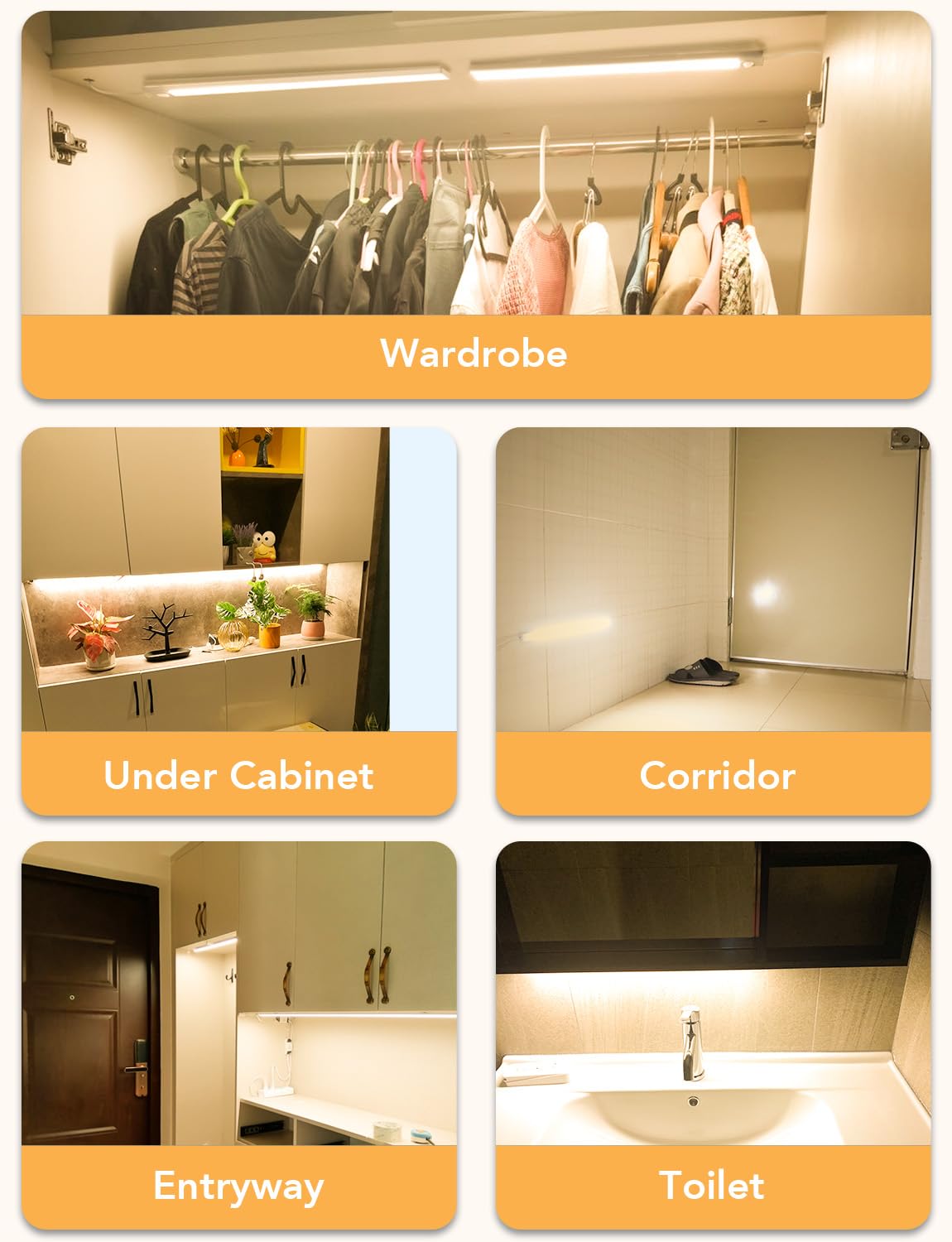 Under Cabinet Lighting, Motion Sensor Lights Indoor Plug in, 16" 12V LED Under Counter Super Bright Magnetic