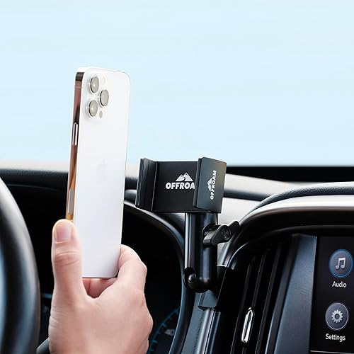 Offroam Phone Mount Made for Chevrolet Colorado | GMC Canyon 2015-2022, CNC-Machined Aluminium, Universal Spring Loaded Holder, 360-Degree Swivel
