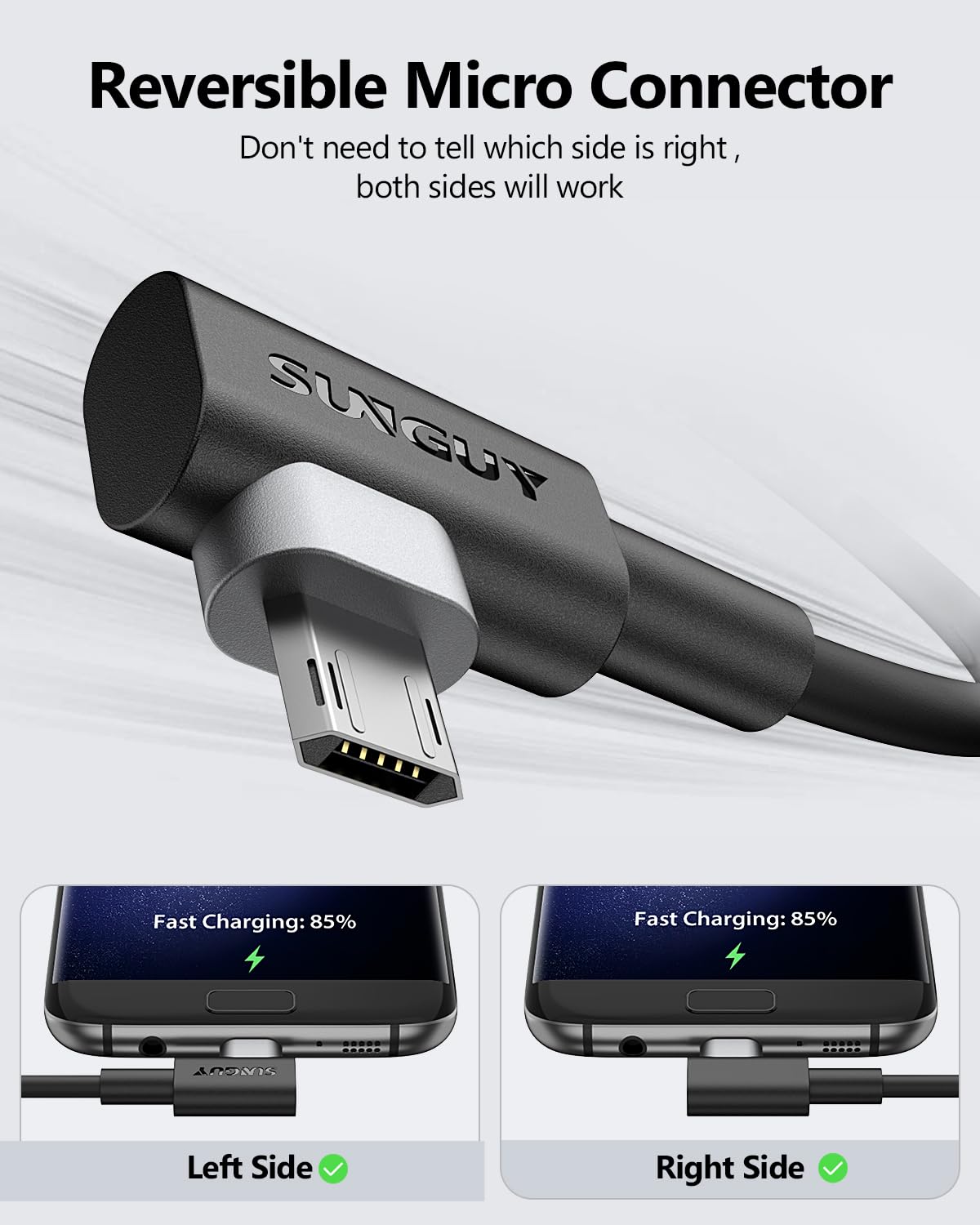 SUNGUY Right Angle Micro USB Cable 6FT [2 Pack], 18W 90 Degree Micro USB Cable Fast Charging USB 2.0 Data Sync Compatible for Samsung Galaxy S7 Edge