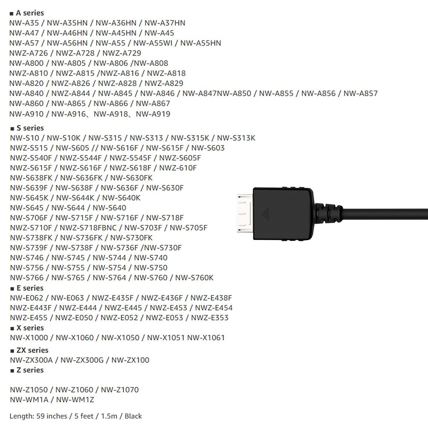 LILIBIN MP3 Player Charger Cable Compatible with Sony Walkman NWZ MP3, Charging Cord for A Series, S Series, E Series, X Series, Z Series, Sony