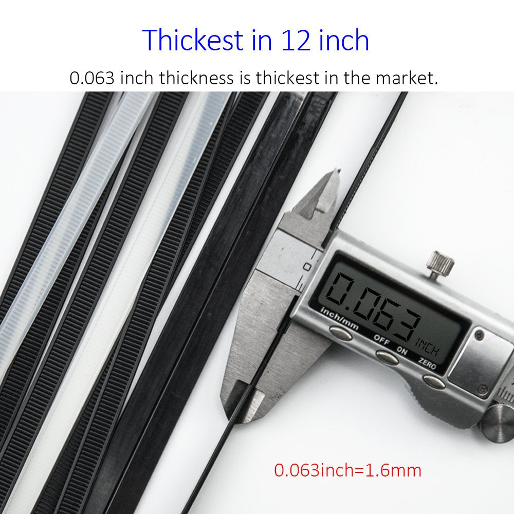 Cable Zip Ties Heavy Duty 12 Inch, Ultra Strong Plastic Wire Ties with 120 Pounds Tensile Strength, 100 Pieces, Nylon Tie Wraps with 0.3 Inch Width