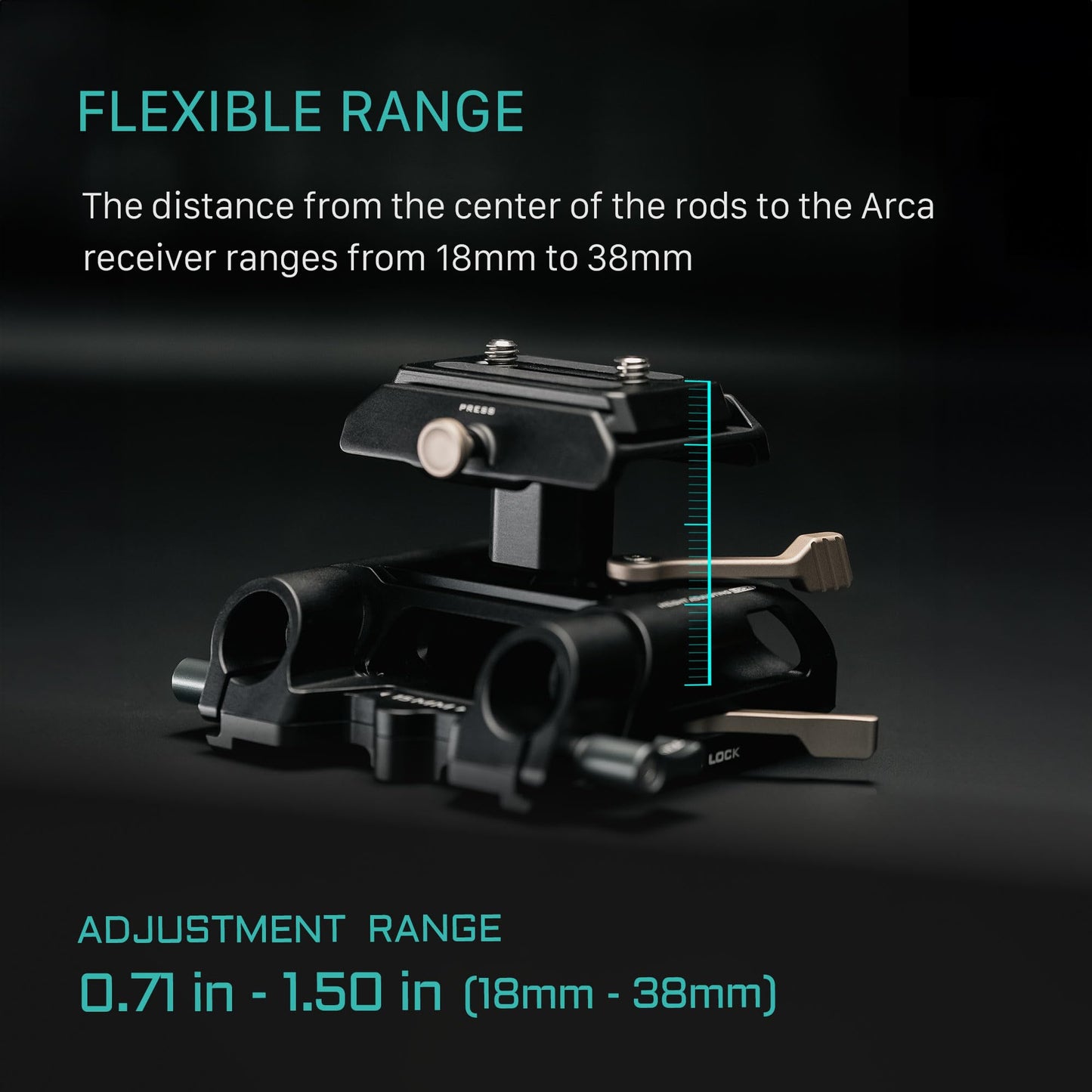 Tilta 15mm LWS Arca Height Adjustable Baseplate - Black | Compatible with DJI Standard ARCA Plates and Tilta Cages | 15mm Rod and Dovetail Support |
