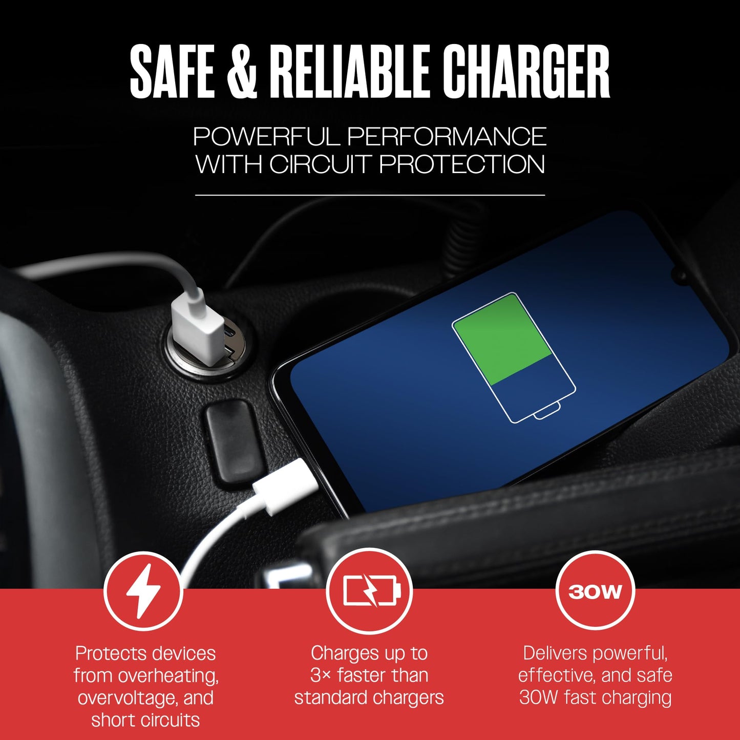 Car and Driver 30W USB-C Fast Car Charger, Dual Port Cigarette Lighter Adapter with USB-C & USB-A Fast Charging for iPhone 17/16/15/14/13, Samsung