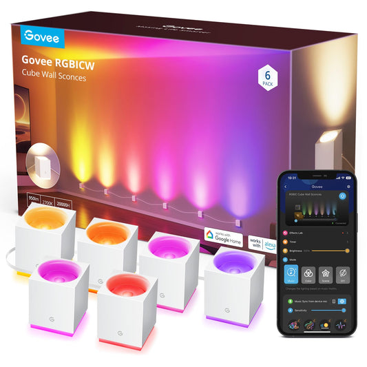 Govee Cube Wall Sconces, RGBIC LED Wall Light Works with Alexa, WiFi Smart Lights for Room Decor, Color Changing Indoor Light Fixture for Bedroom
