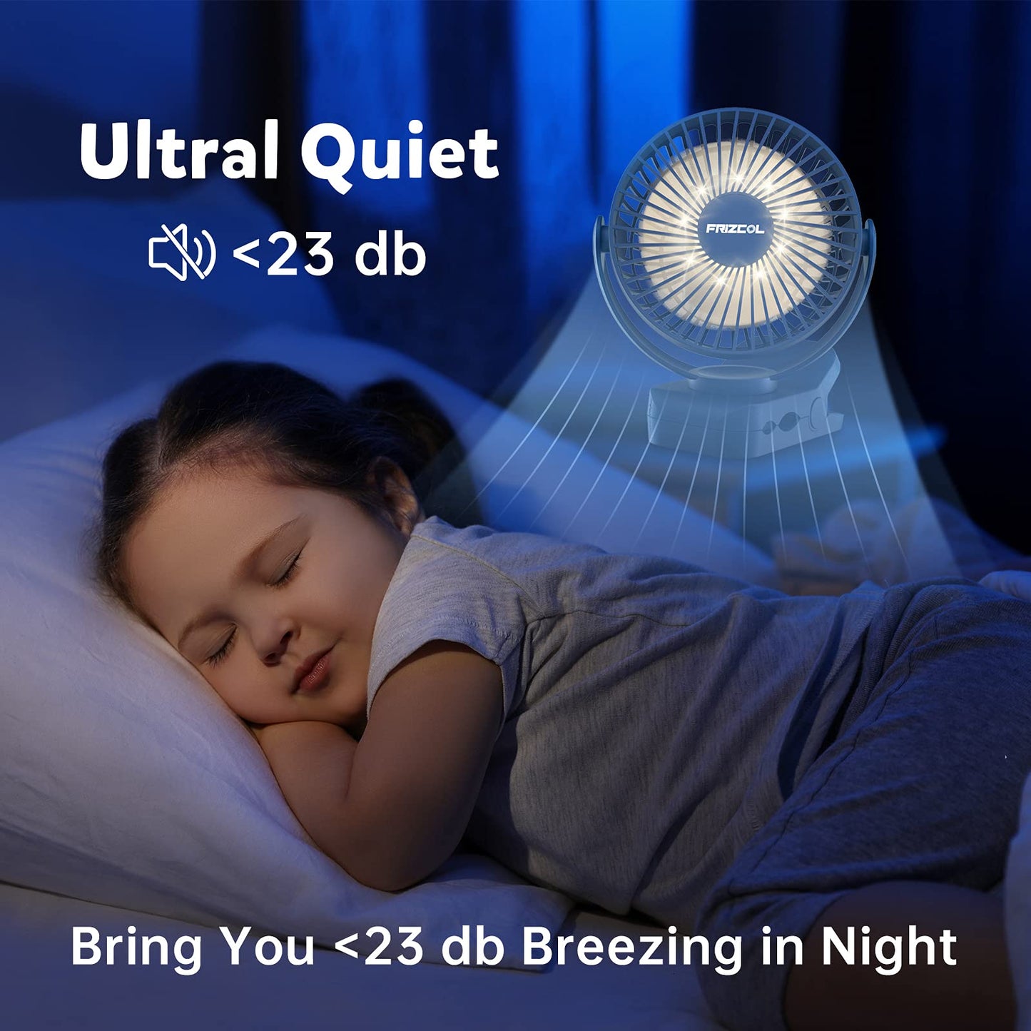 Clip on Fan, 65Hours Portable Rechargeable Fan with LED Lights/Remote/Hooks