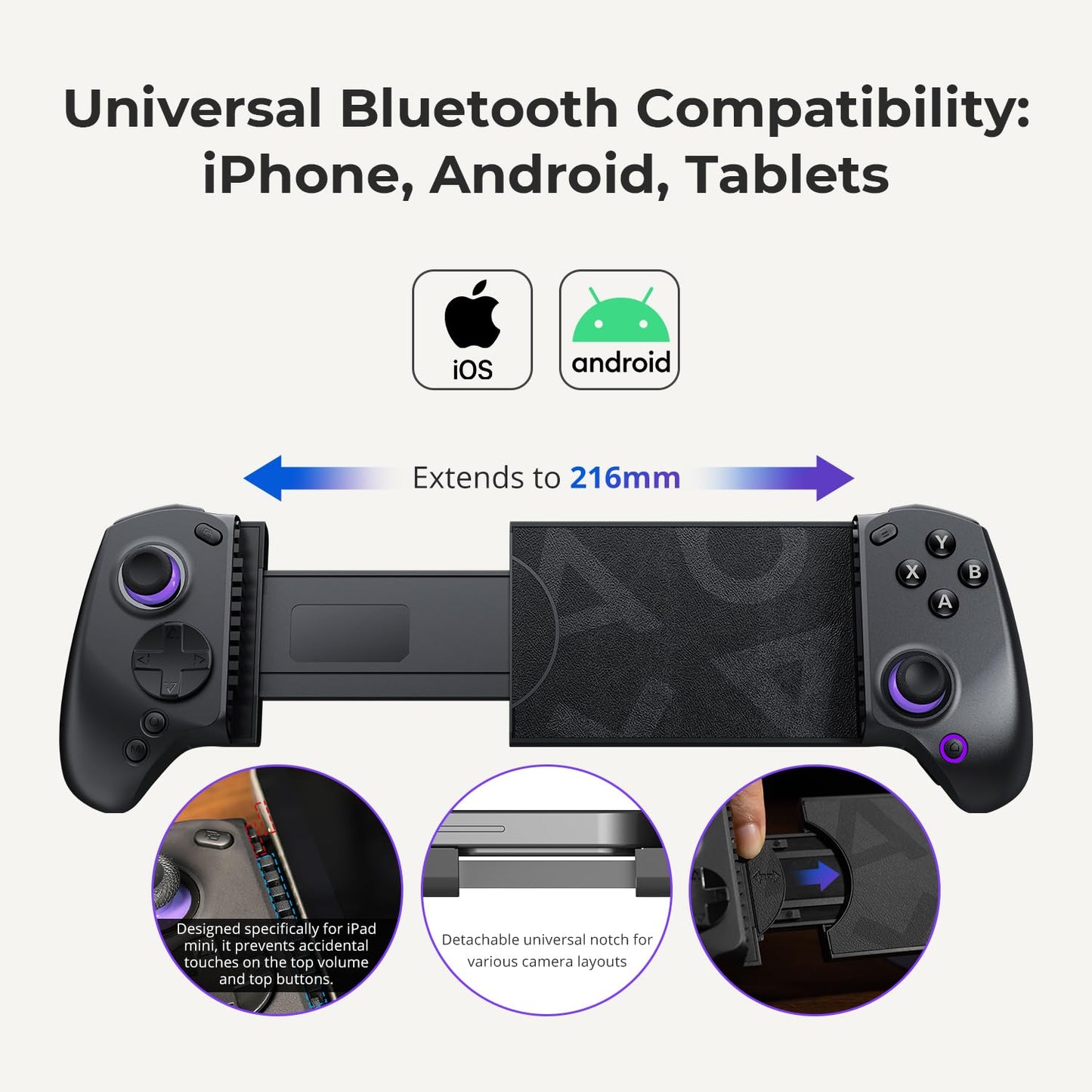 abxylute S8 Bluetooth Mobile Gaming Controller for Switch 1&2, iPhone15/16/17, iPad Android Phones Tablets, Portable Wireless Gamepad with Hall