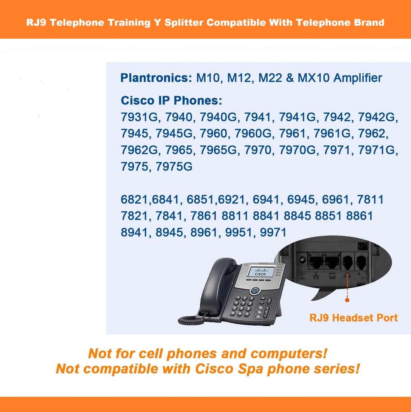 RJ9 Telephone Training Y Splitter Compatible for Headset or Handset for Norstar, Nortel Meridican, Avaya, Ashtra, Cisco,Mitel, Polycom, Plantronics