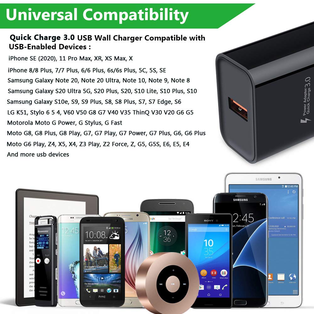 18W USB Charger 3A Quick Charge 3.0 Wall Charger Plug AC Power Adapter Fast Charging Block for Samsung Galaxy S26 S25 S24 S23 S22 S21 S20 Z Flip 7 FE