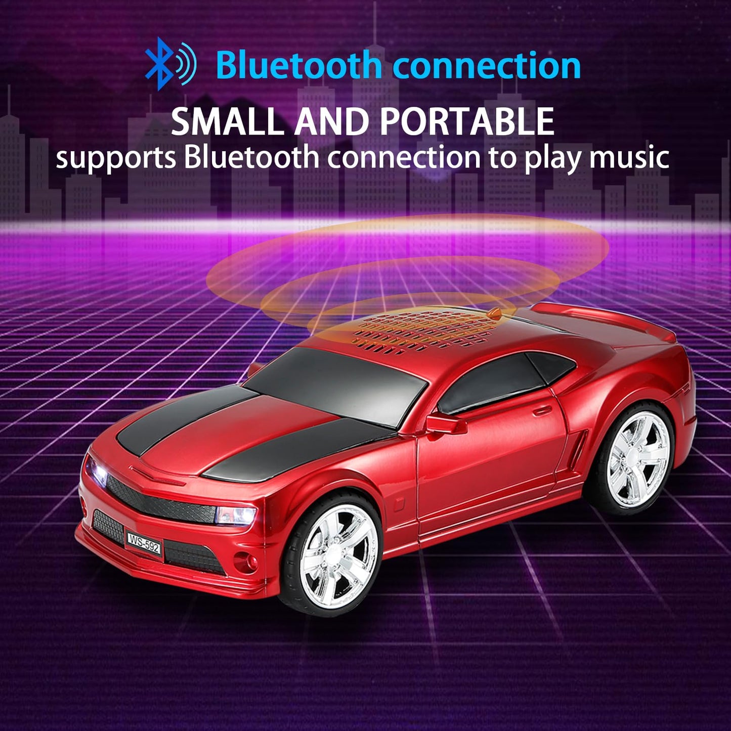 WSTER WS-592 Supercar Design Bluetooth Replica Speaker - Portable Car Model Wireless Speaker with TWS Stereo, FM Radio, LED Party Lights, USB/TF