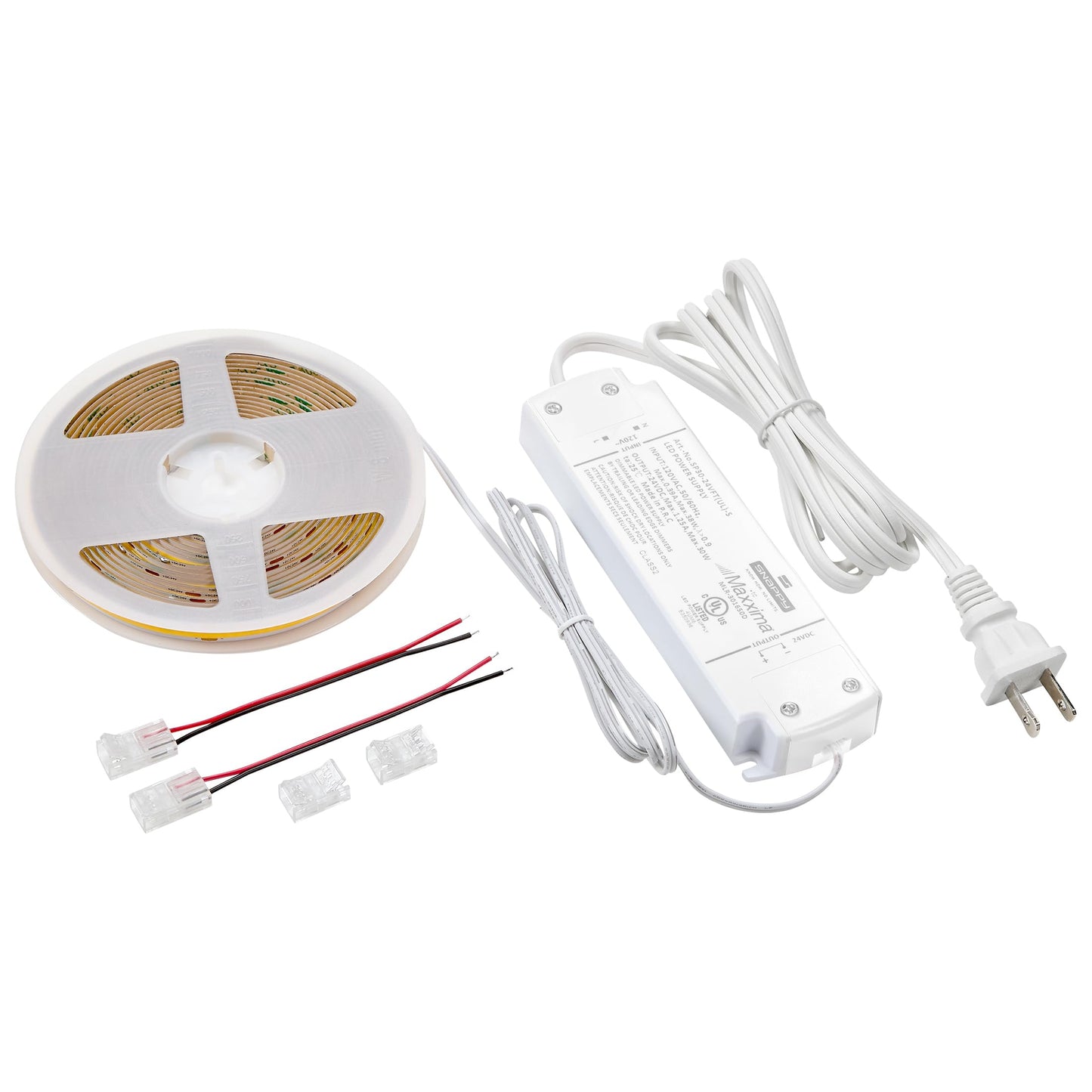 Maxxima 16.5 ft. COB LED Strip Light Spool, Plug-in Or Hardwired with Power Supply, 3000K Warm White, Dimmable, Self Adhesive Cuttable Rope Tape Light