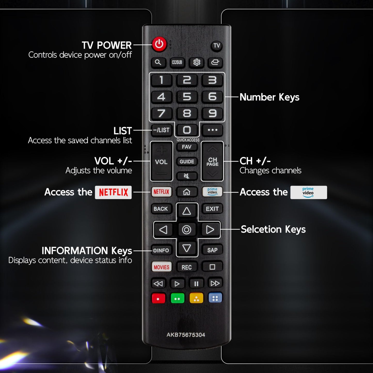 AKB75675304 TV Remote Control for L-G Tv Remote, Replacement for L-G Remote Control for Smart Tv, Compatible with All L-G TV Models 32LM5620BPUA