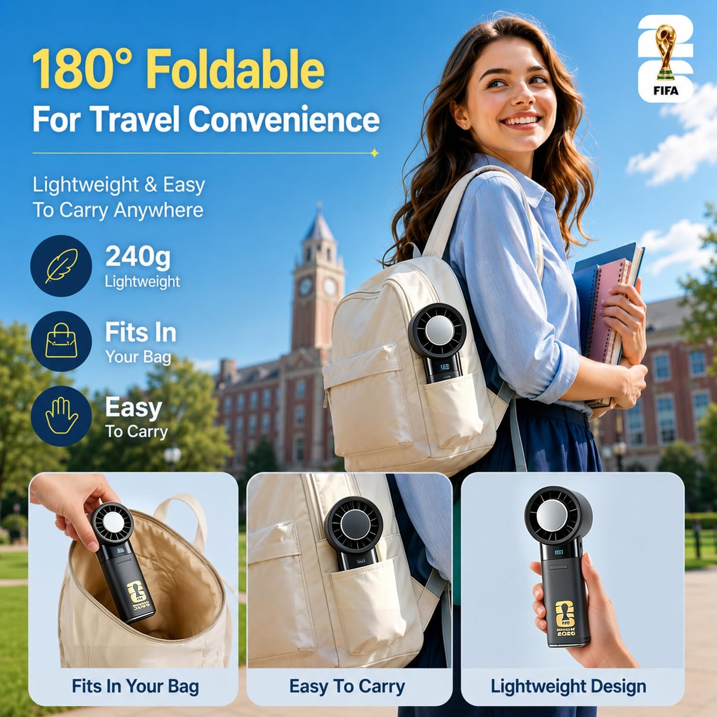 Portable Handheld Fan with Ice Cooling, Rechargeable Turbo Fan for Travel