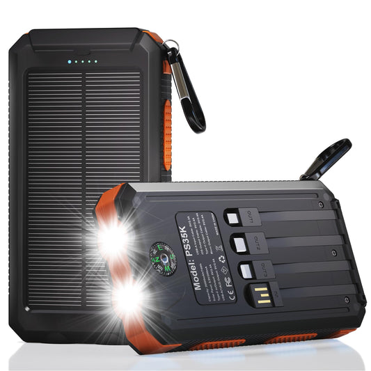Durecopow Solar Charger Power Bank 20,000mAh, Portable Charger, 4 Cables 3 Ports Fast Charging External Battery Pack with USB C for Cell Phones, Solar
