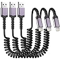 3 Pack Coiled Lightning Cable for Car [MFi Certified] Retractable iPhone Charger Apple CarPlay USB to Lightning Cord Fast Charging for iPhone 14 13…