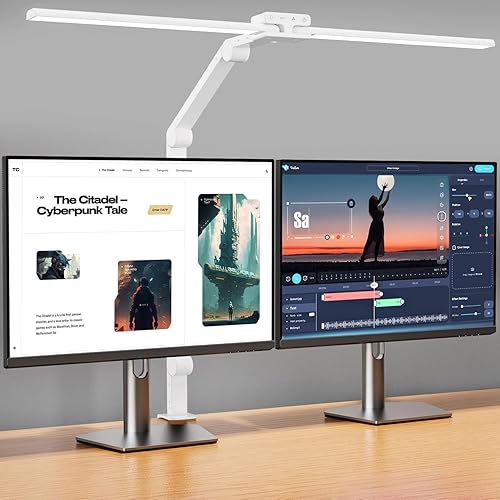 KableRika Desk Lamp,Double Head Desk Lamp with Clamp,24W Led Desk Lights for Home Office Ultra Bright Architect Table Lamp 4 Brightness 4 Color,Auto