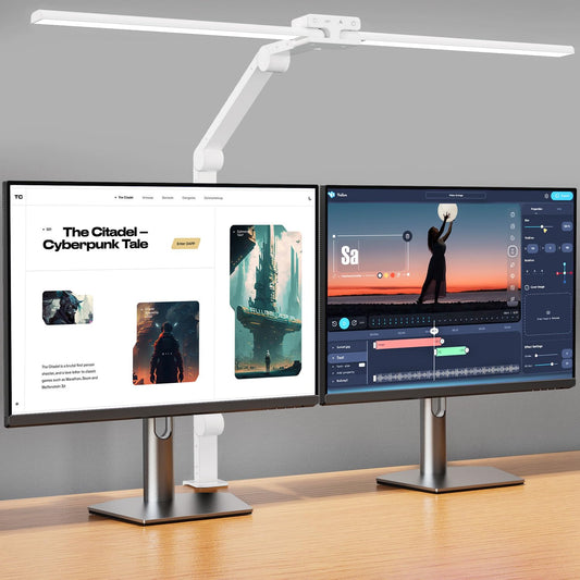 KableRika Desk Lamp,Double Head Desk Lamp with Clamp,24W Led Desk Lights for Home Office Ultra Bright Architect Table Lamp 4 Brightness 4 Color,Auto