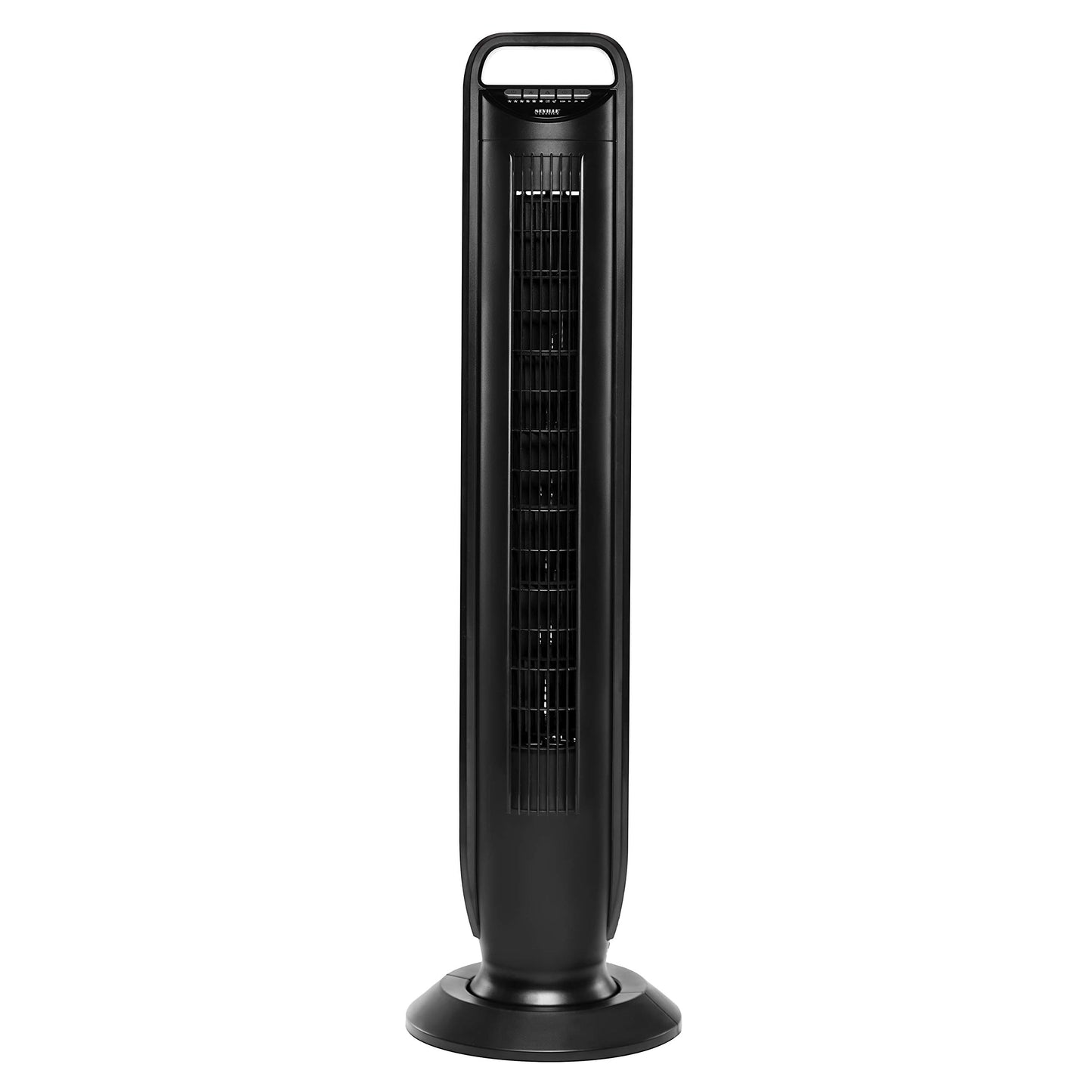 Seville Classics UltraSlimline Indoor Bladeless Oscillating Tower Fan Quiet Cooling LED Display Space-Saving for Home w/Remote and 7.5H Timer, Black