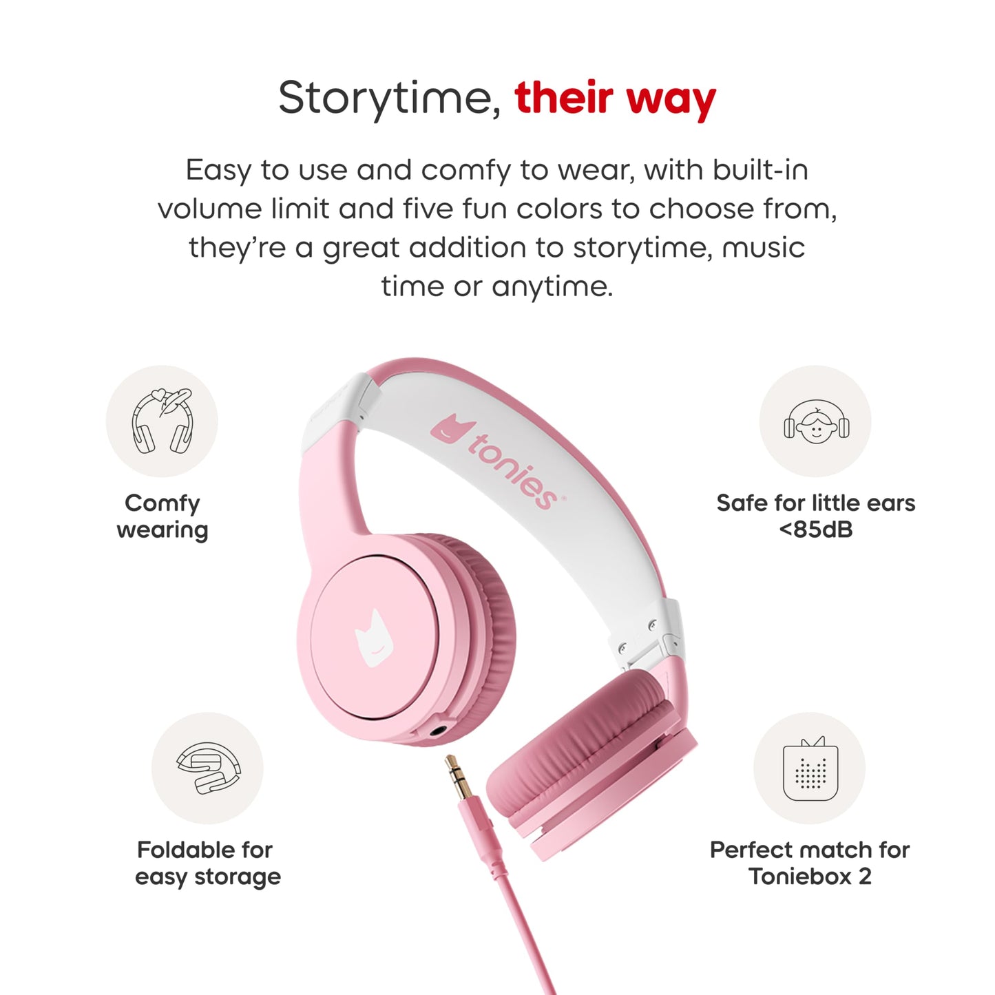 Tonies Wired USB Type C Headphones for Toniebox 2 - Cloud Pink