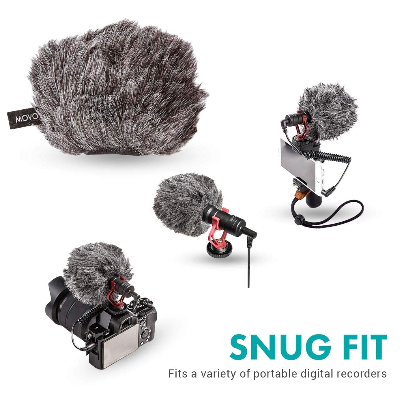 Movo WS-G9 Furry Outdoor Microphone Windscreen Muff for Portable Digital Recorders up to 3" X 1.5" (W x D) - Fits the Zoom H4n, H4n PRO, H5, H6
