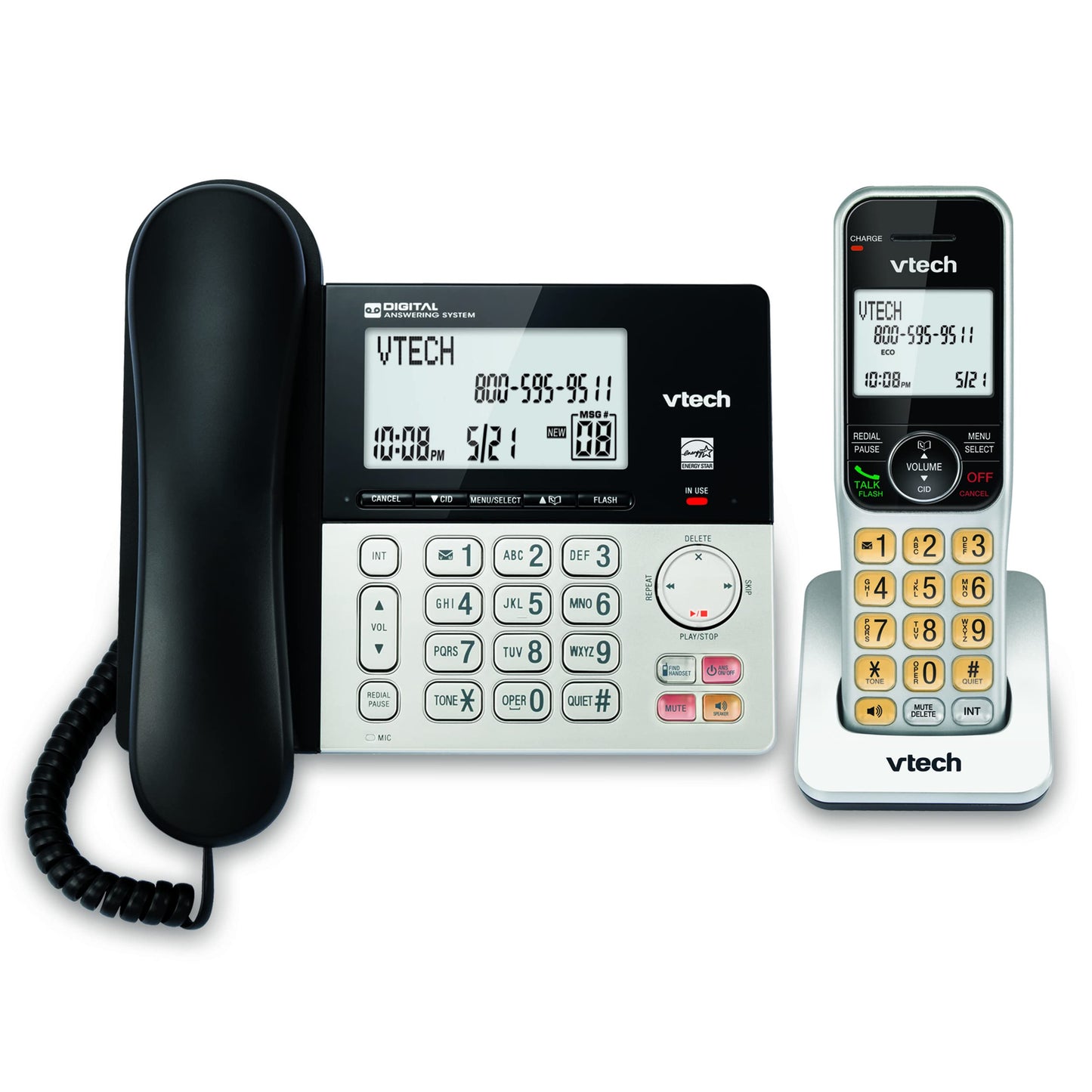 VTech VG208 DECT 6.0 Corded/Cordless Phone for Home with Answering Machine, Call Blocking, Caller ID, Large Backlit Display, Duplex Speakerphone