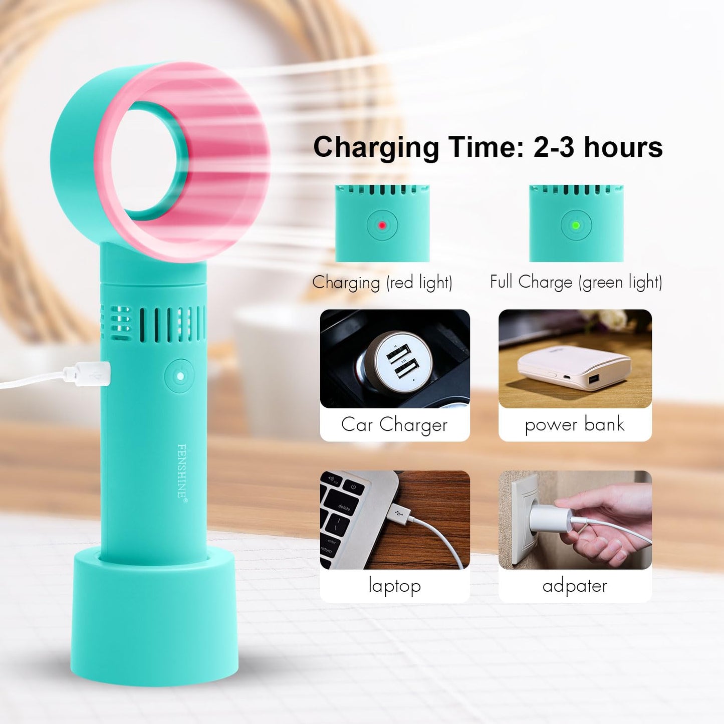 fenshine Portable USB Rechargeable Mini Fan Eyelash Fan Dryer Bladeless Handheld for Eyelash Extension, Air Conditioning Blower for Essential Eyelash