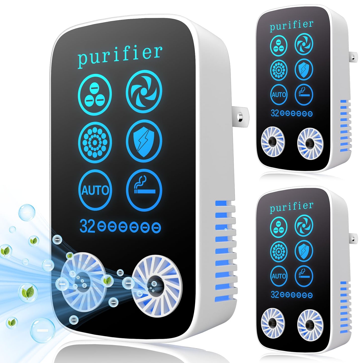 Mini Plug-in Negative Ion Air Ionizer, Pet Odor Eliminator, Ultra Quiet Negative Ion Odor Remover for Kitchen,Room, Smoke Odor, 3-Pack