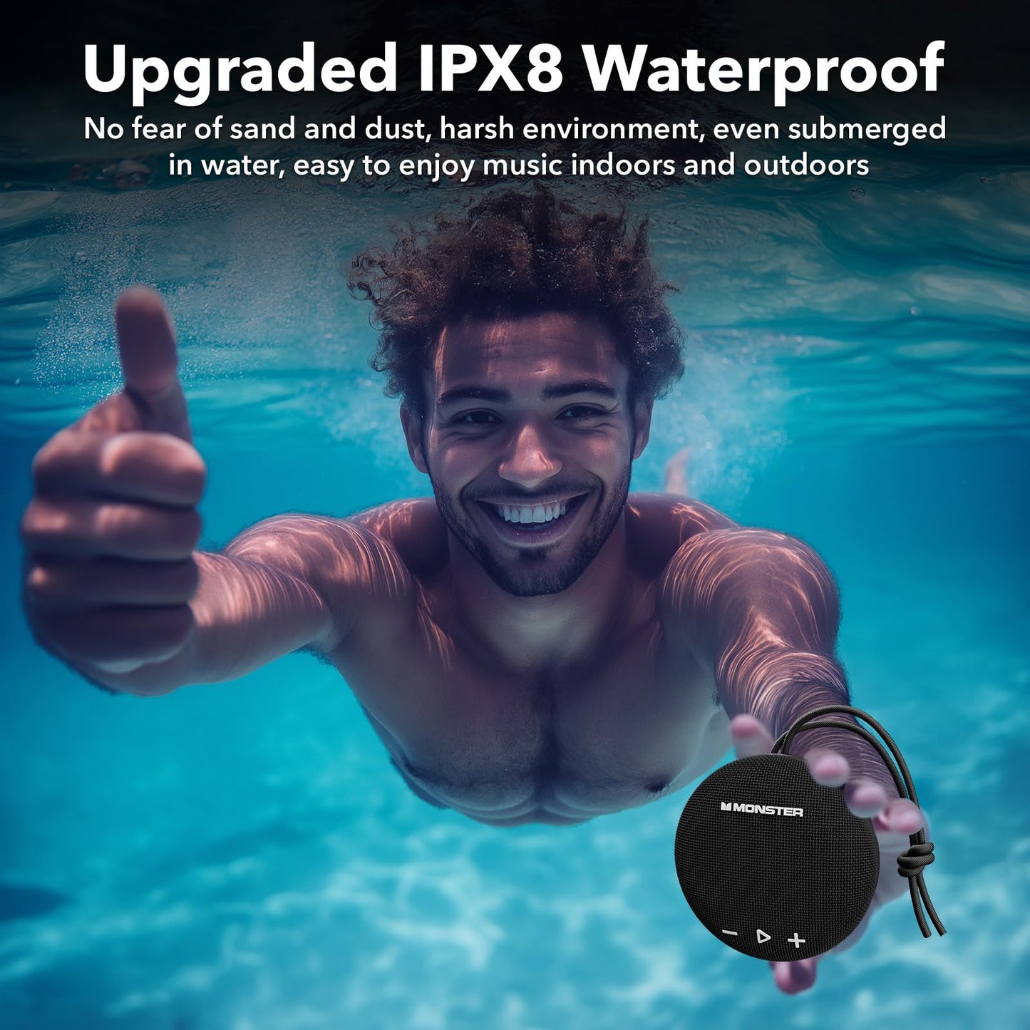 Monster Bluetooth Speaker, IPX8 Shower Speaker Waterproof, Bluetooth 5.4 with Loud HD Sound and Robust Bass, Extra Long Playtime Punchy, for Home