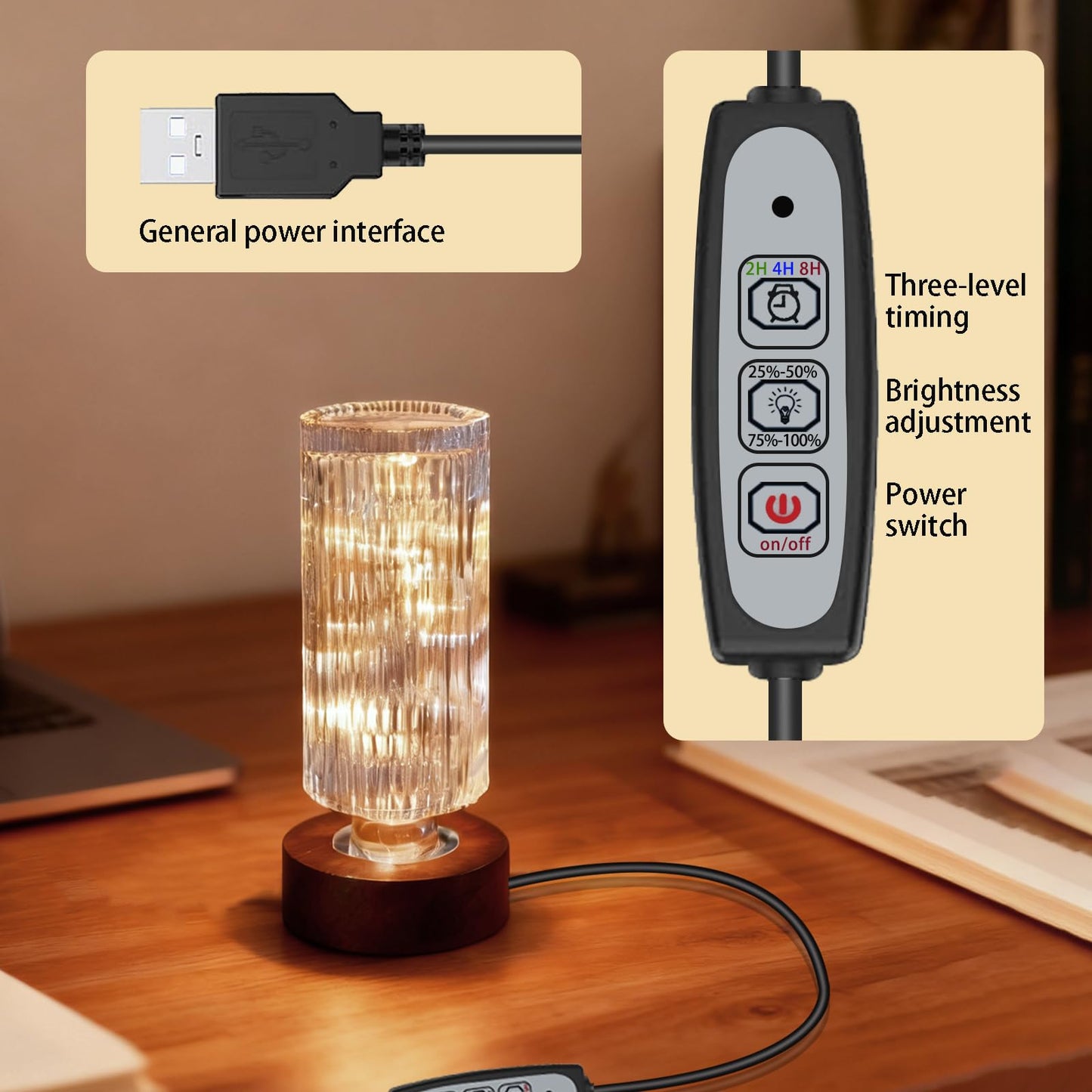 PWTZMYXGS Dimmable Crystal Night Light,Small Bedside Lamp,Nightlight with Timer,Room Decor Desk Lamp,Bedroom,Living Room,Kitchen,Dining Room Lamp