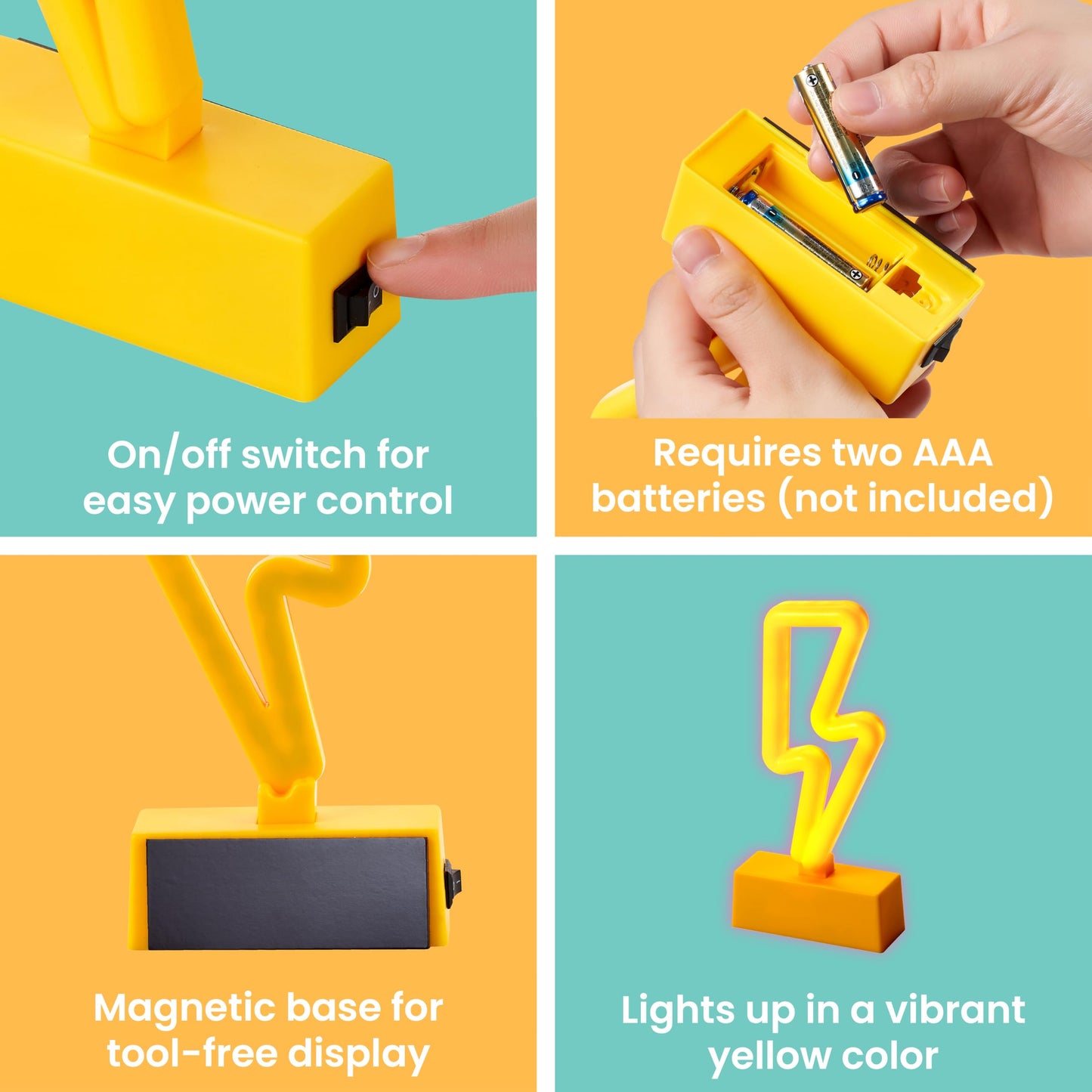 Magnetic Lightning Bolt Neon LED Light for Locker, Bedroom & Dorm Decor, Battery Operated Night Light for Kids, School & Fridge - LockerMate by